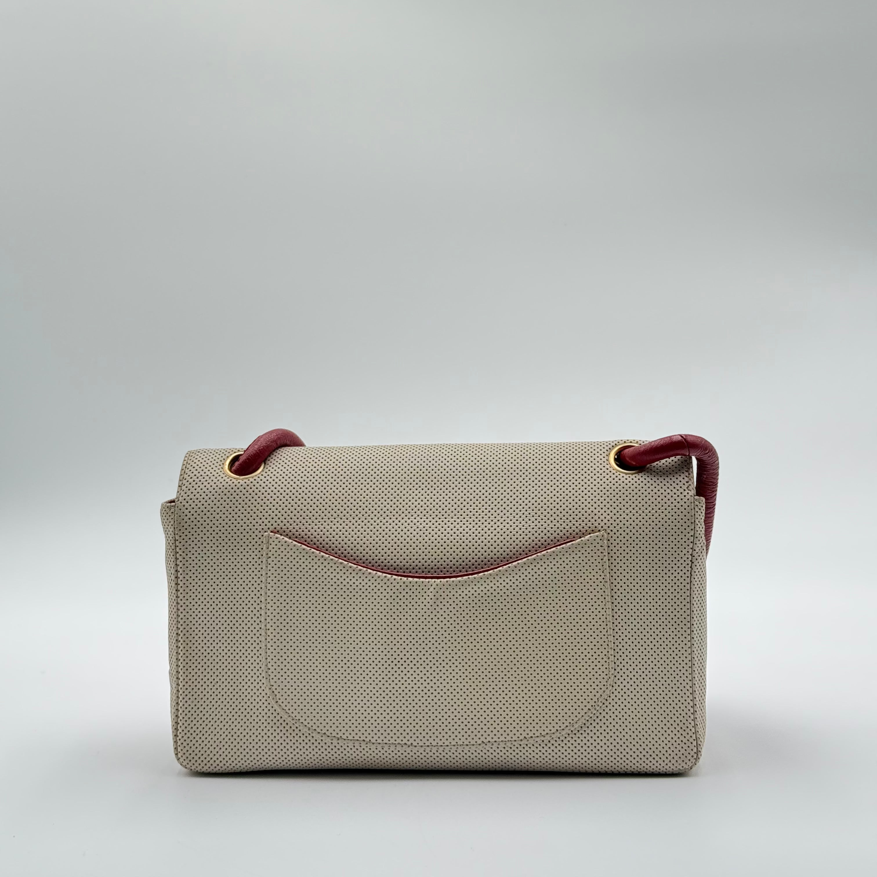 Chanel Beige Red Perforated Leather Flap Bag