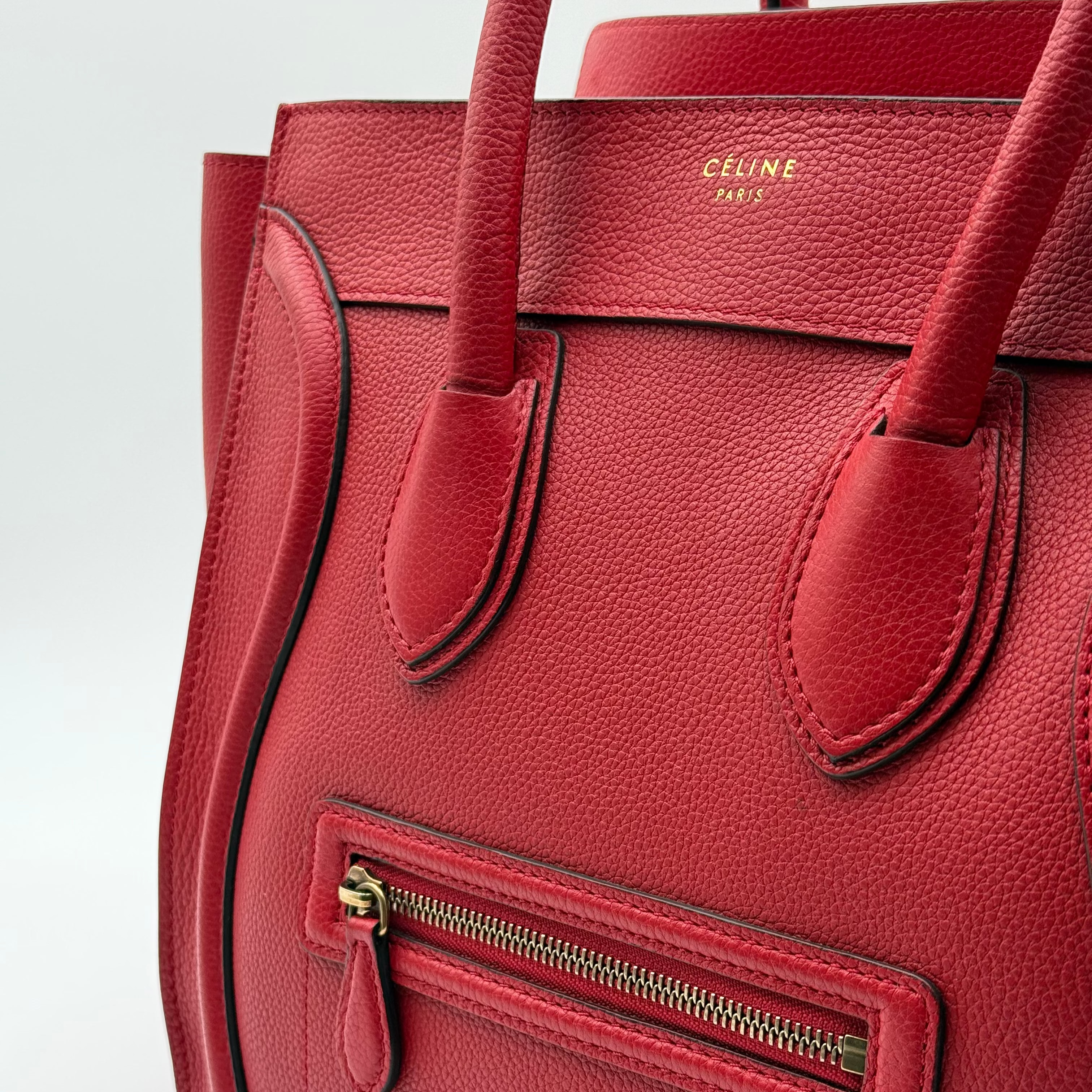 Celine Red Coquelicot Grained Leather Mini Luggage