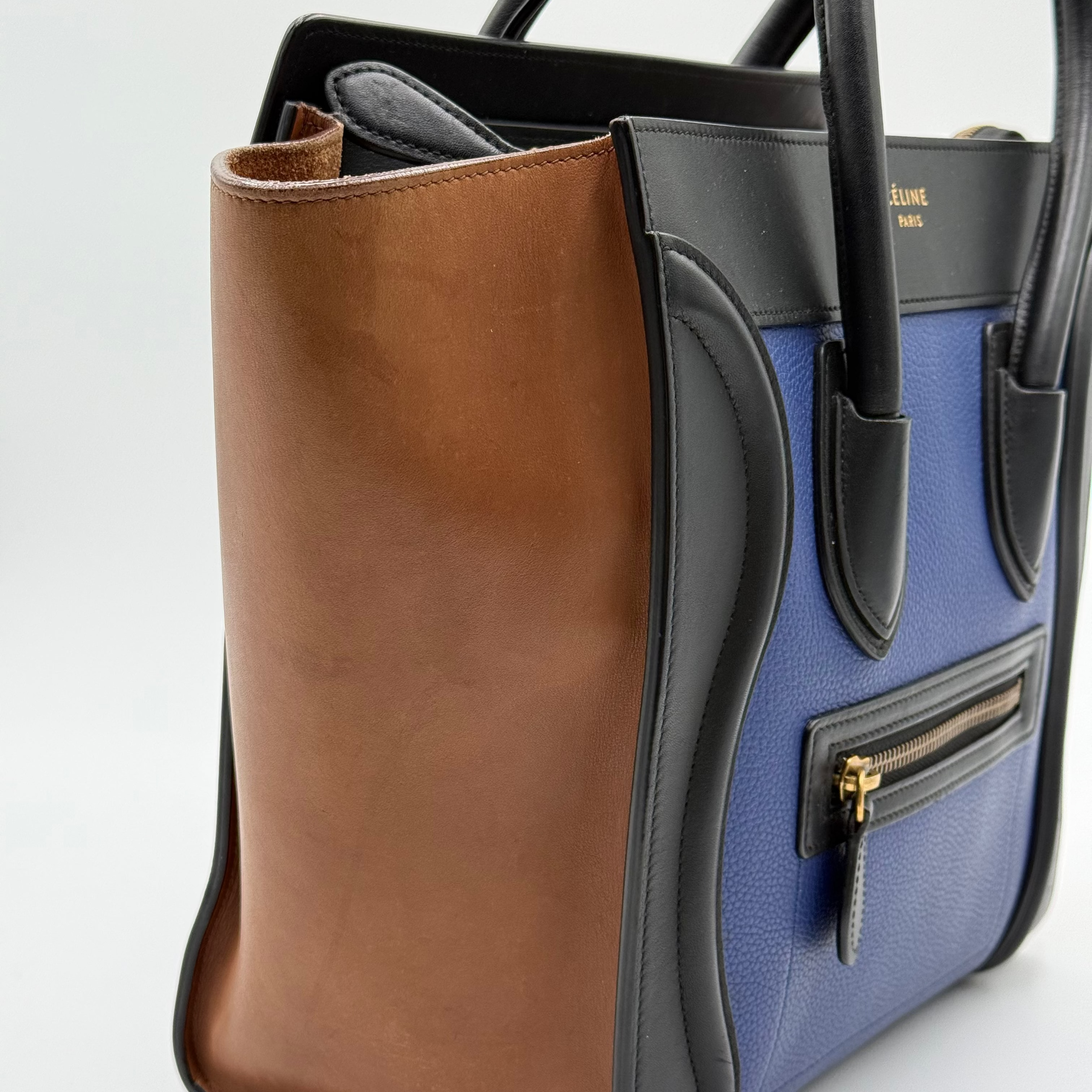 Celine Blue Brown Leather Micro Luggage