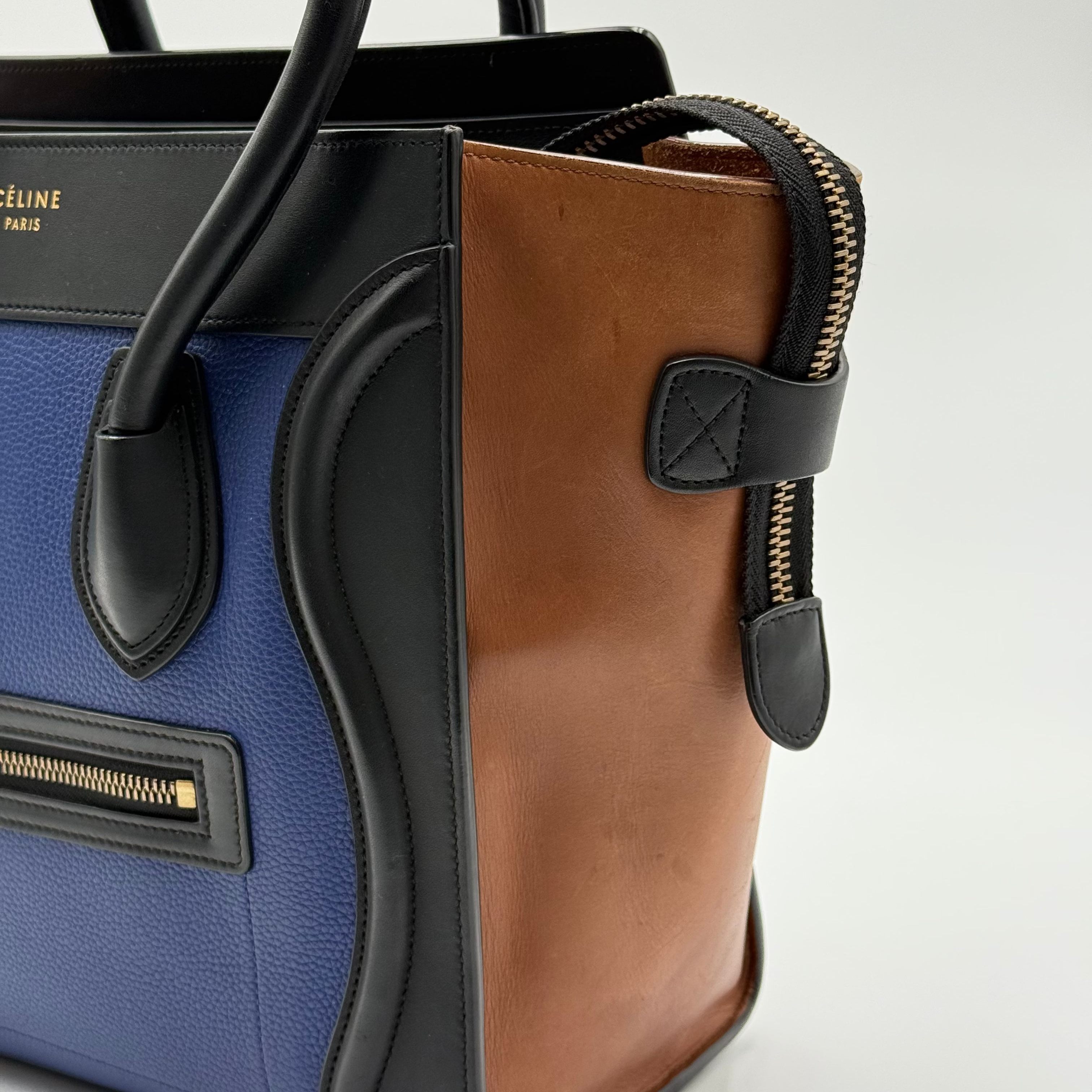 Celine Blue Brown Leather Micro Luggage