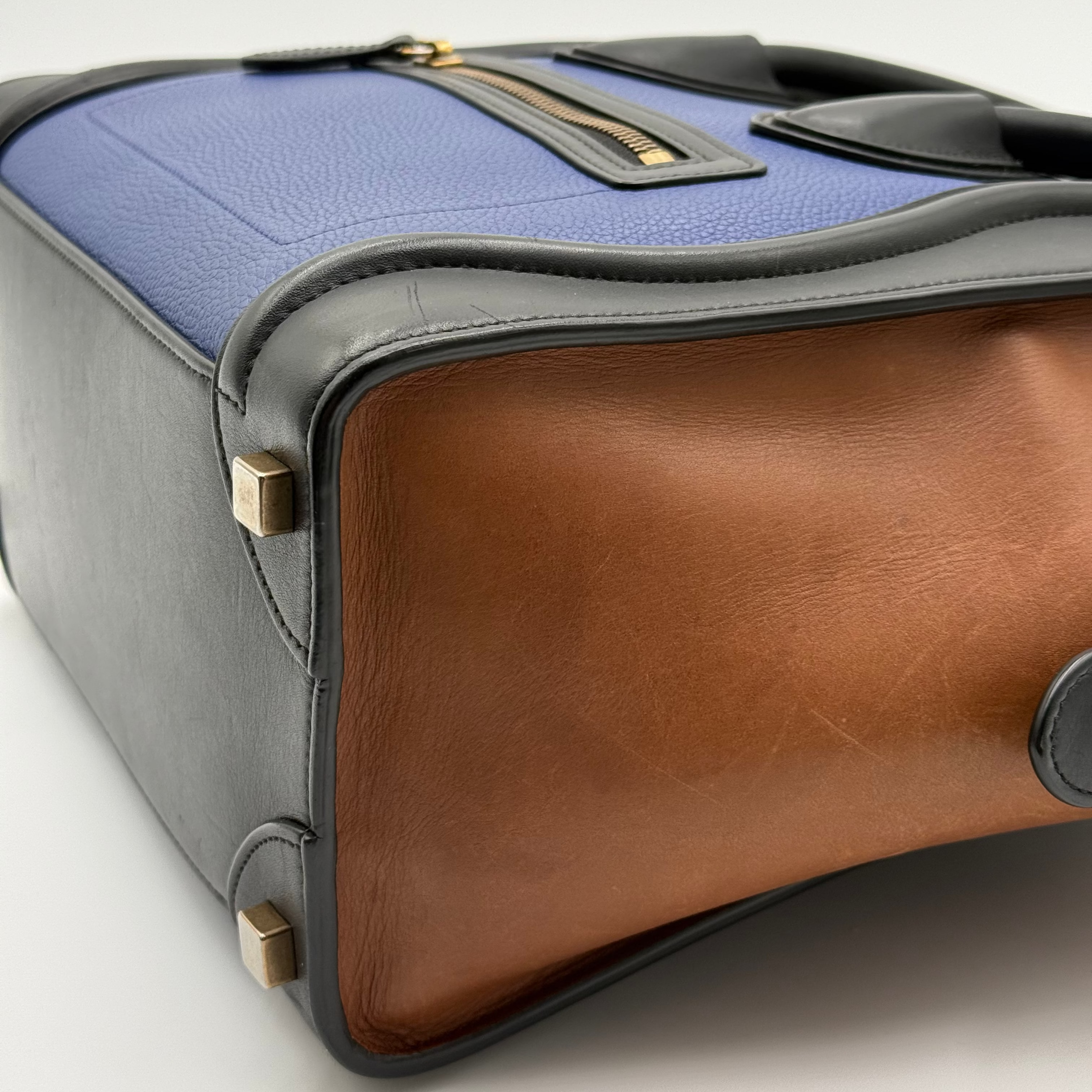 Celine Blue Brown Leather Micro Luggage