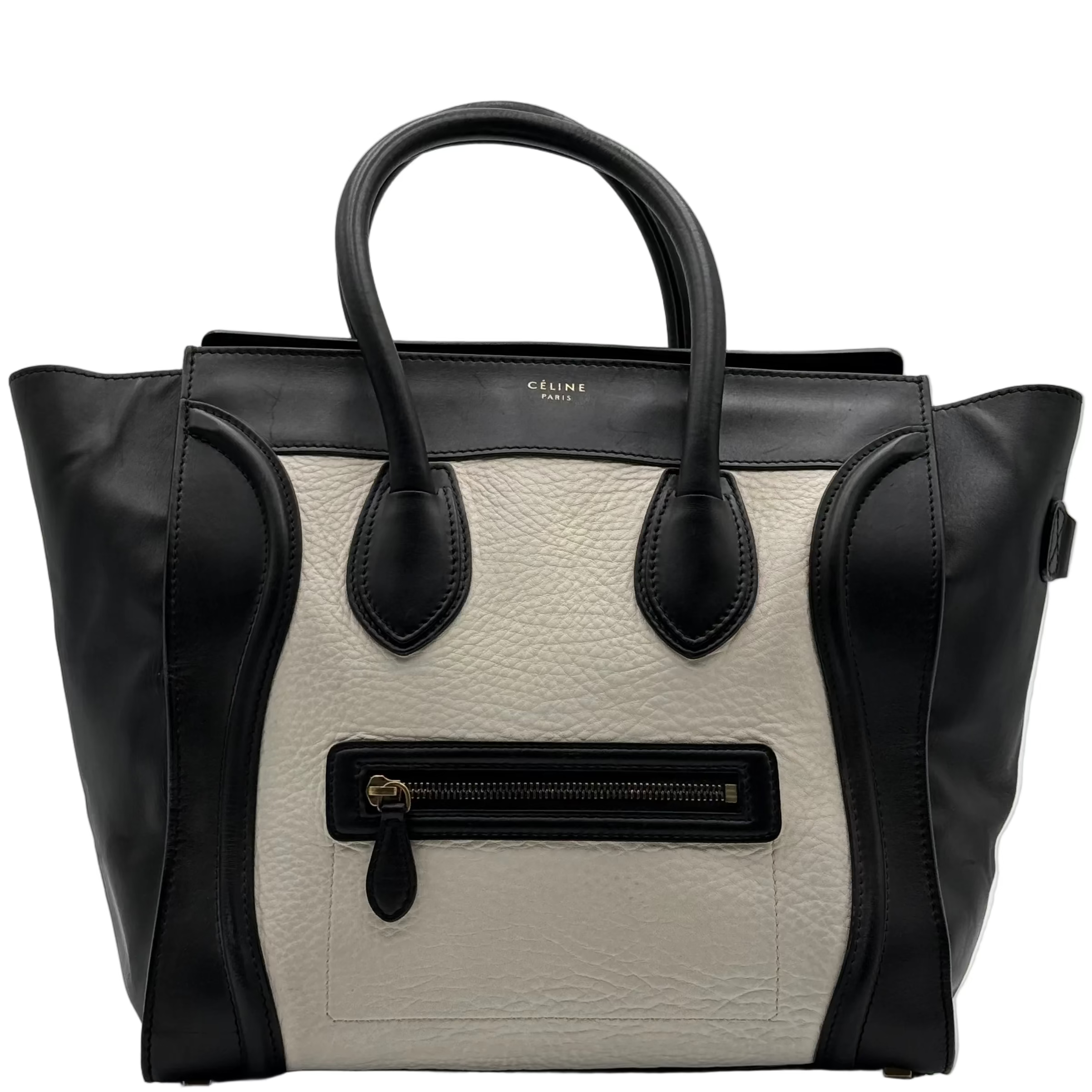 Celine Elephant Calfskin Leather Black White Mini Luggage