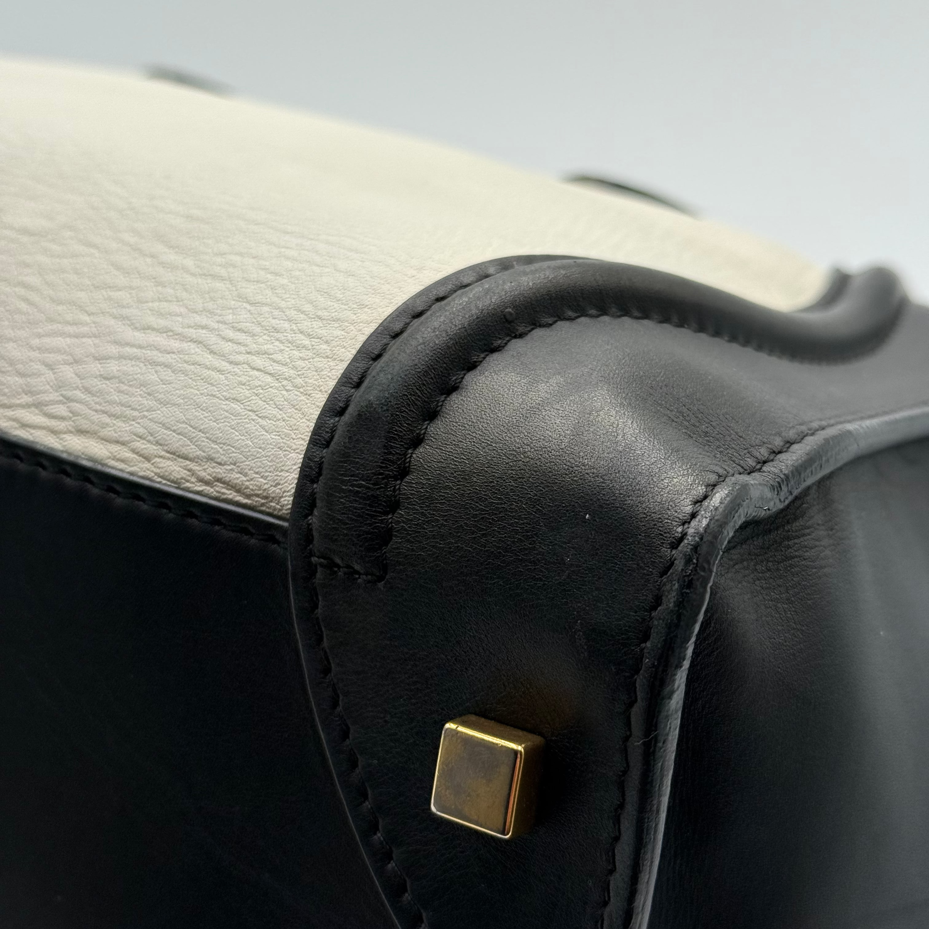 Celine Elephant Calfskin Leather Black White Mini Luggage