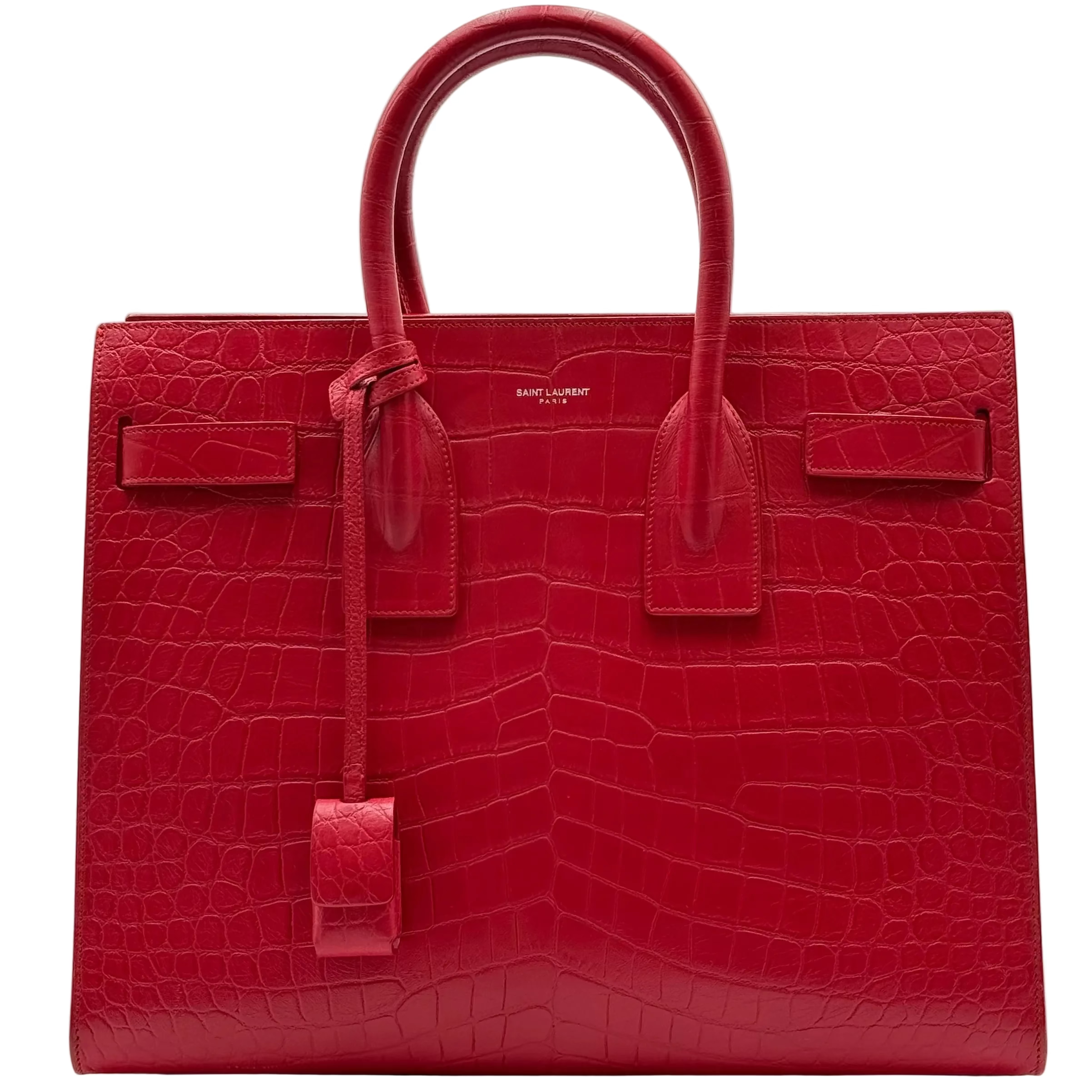 Saint Laurent Red Crocodile Embossed Leather Sac De Jour Small