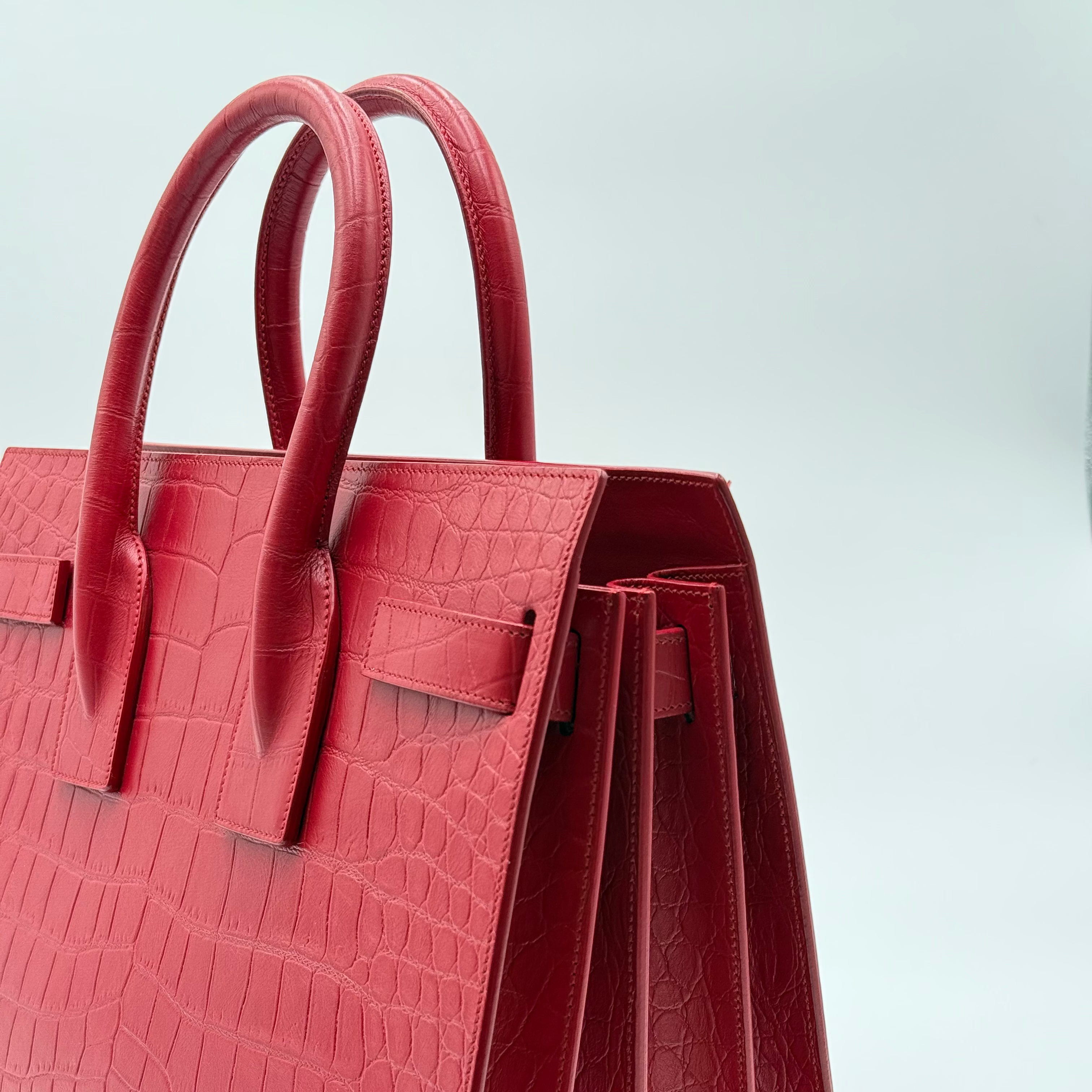 Saint Laurent Red Crocodile Embossed Leather Sac De Jour Small