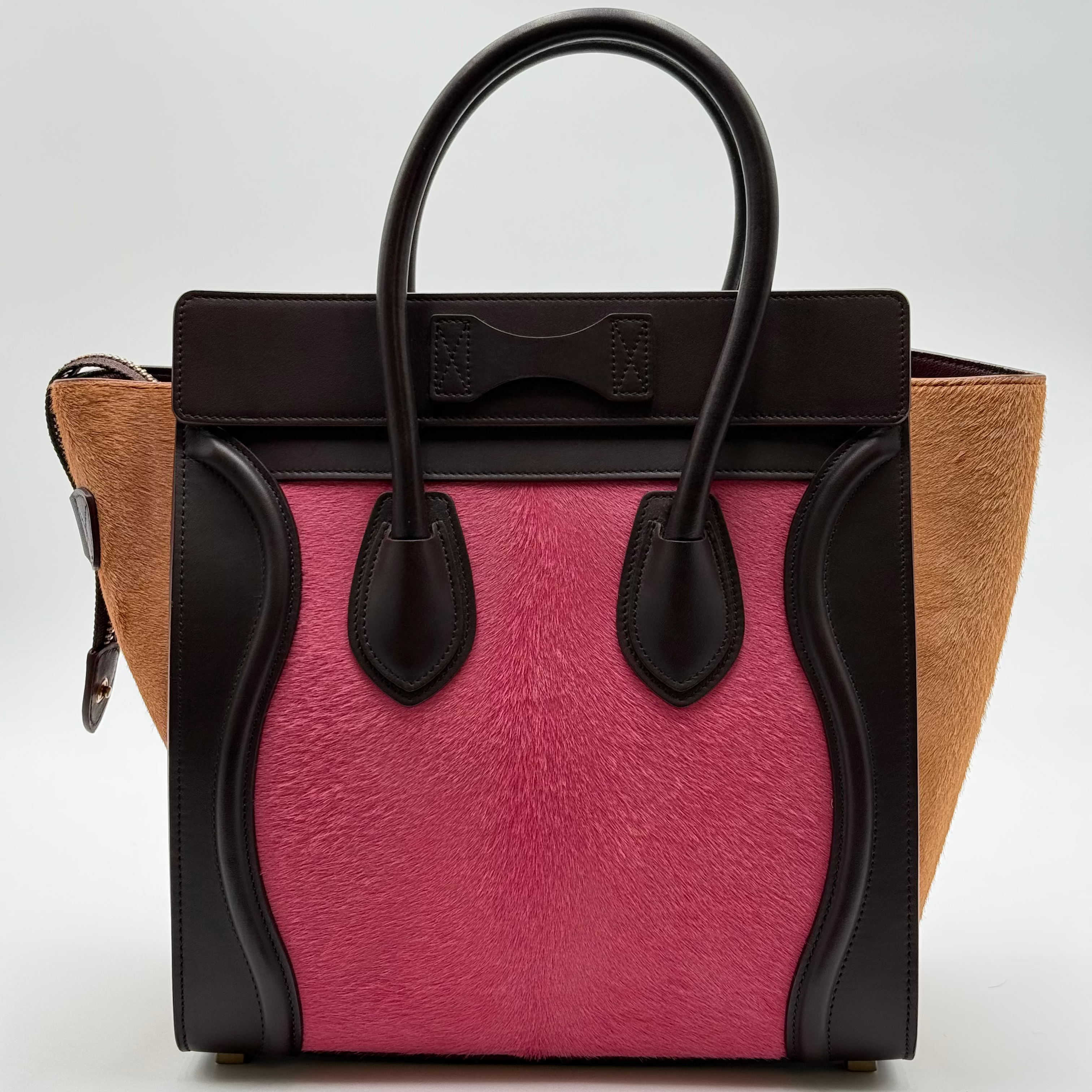 Celine Pink Brown Pony Hair Black Leather Micro Luggage