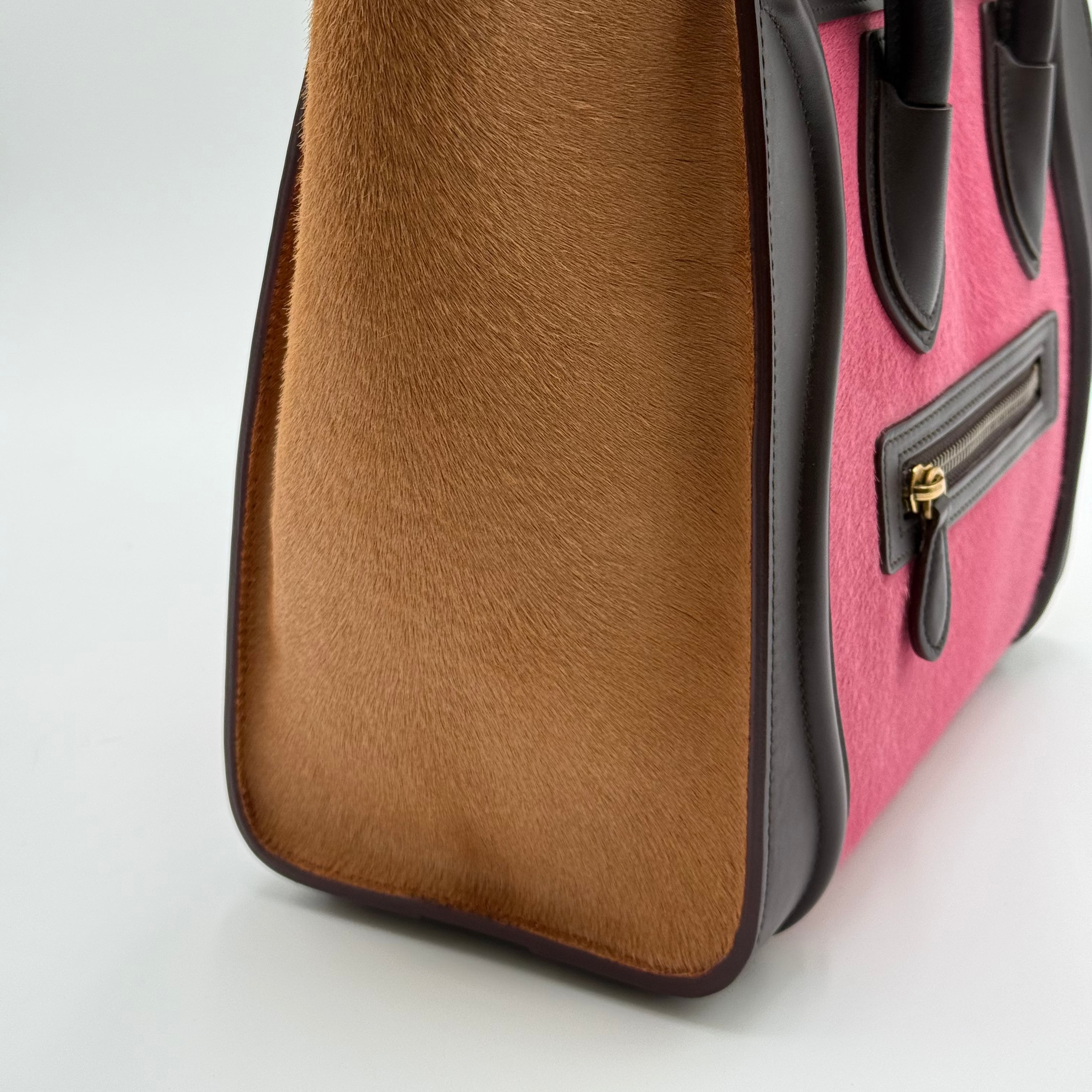 Celine Pink Brown Pony Hair Black Leather Micro Luggage