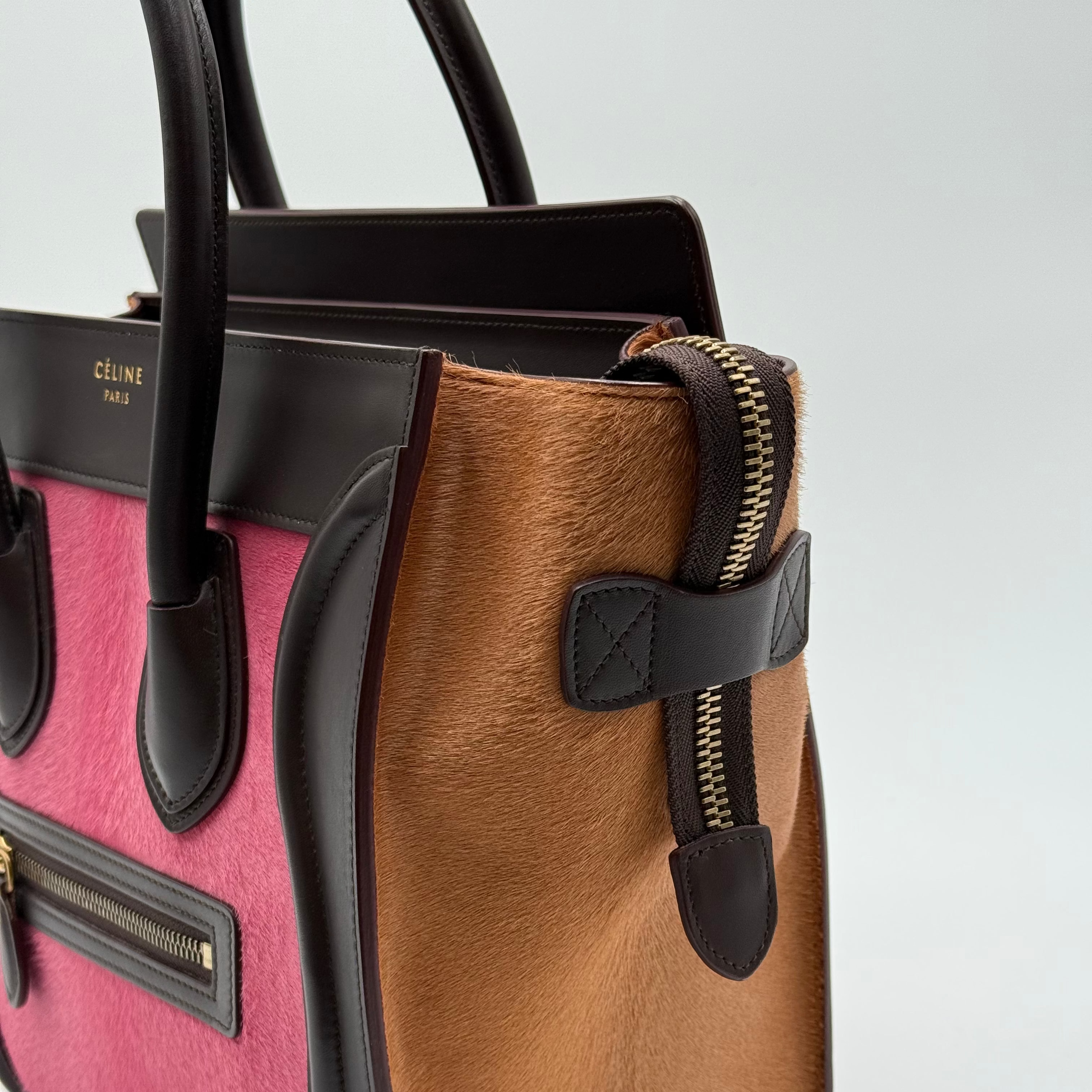 Celine Pink Brown Pony Hair Black Leather Micro Luggage