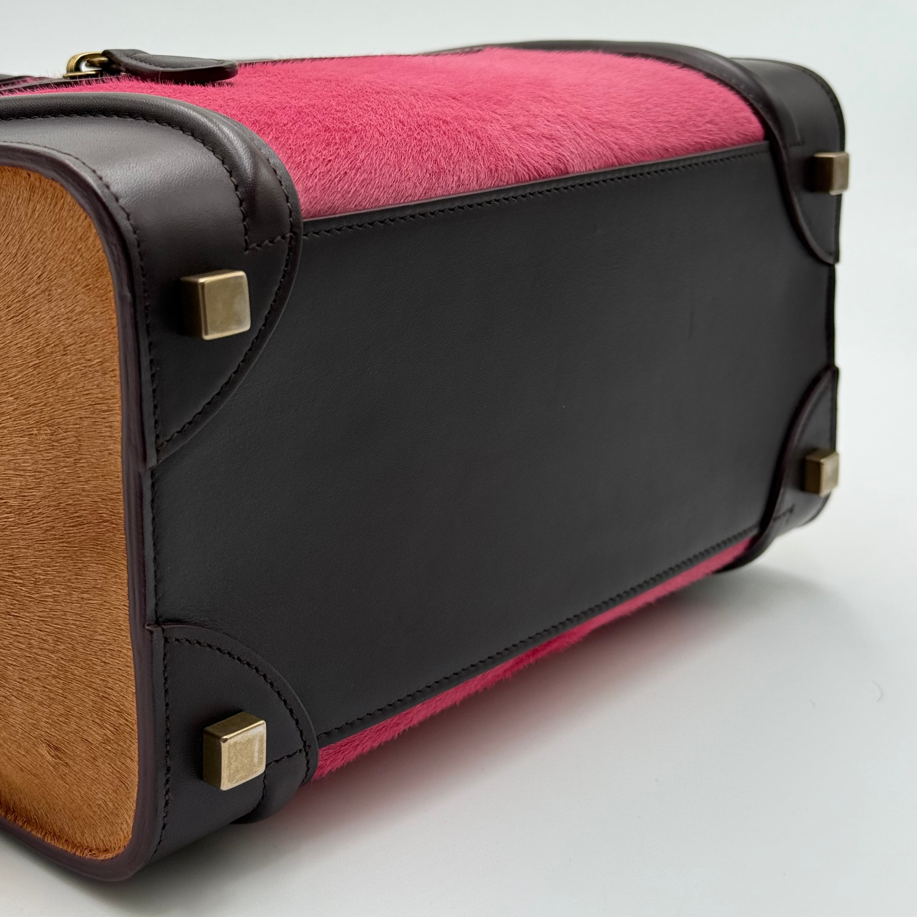 Celine Pink Brown Pony Hair Black Leather Micro Luggage