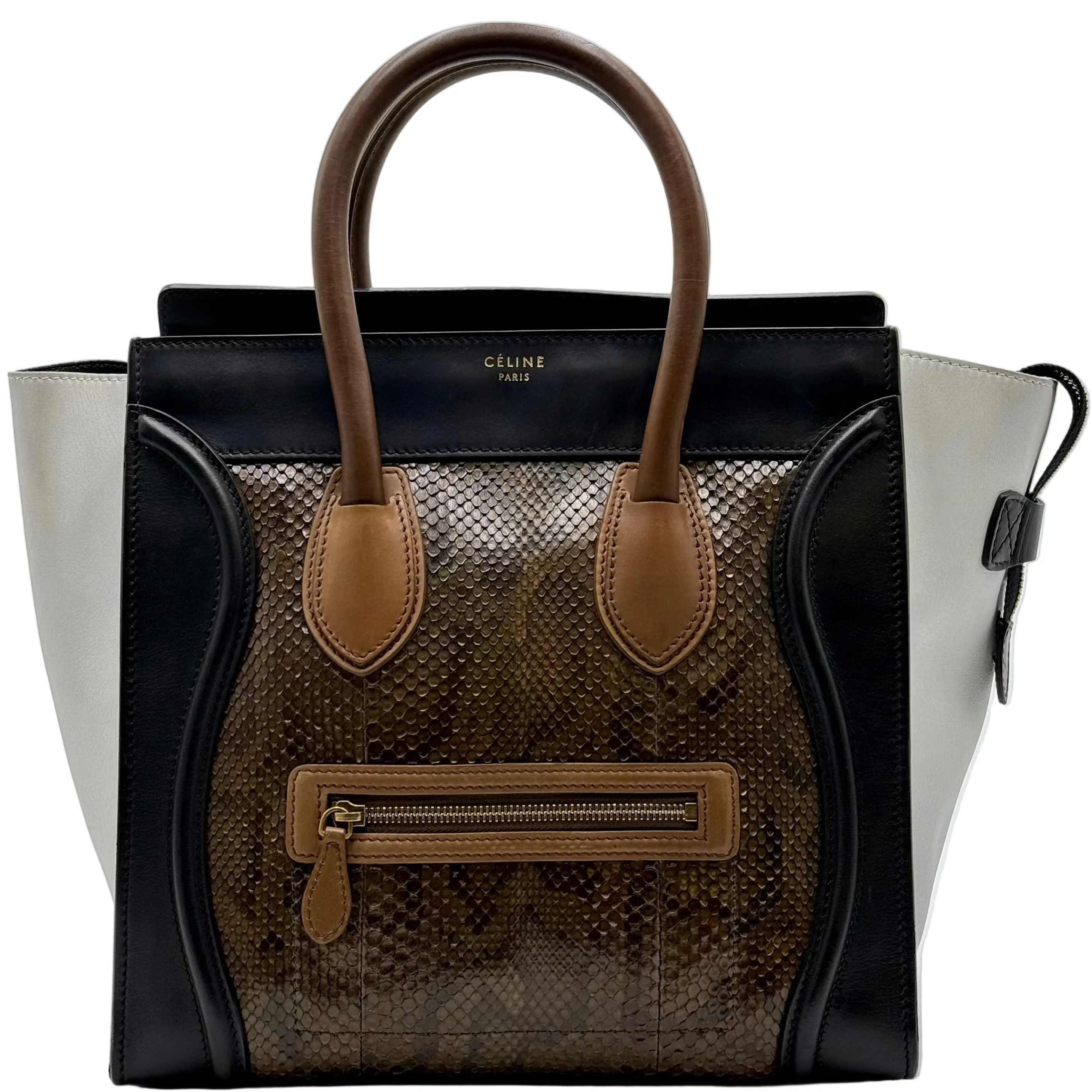 Celine Brown Python Black White Leather Mini Luggage