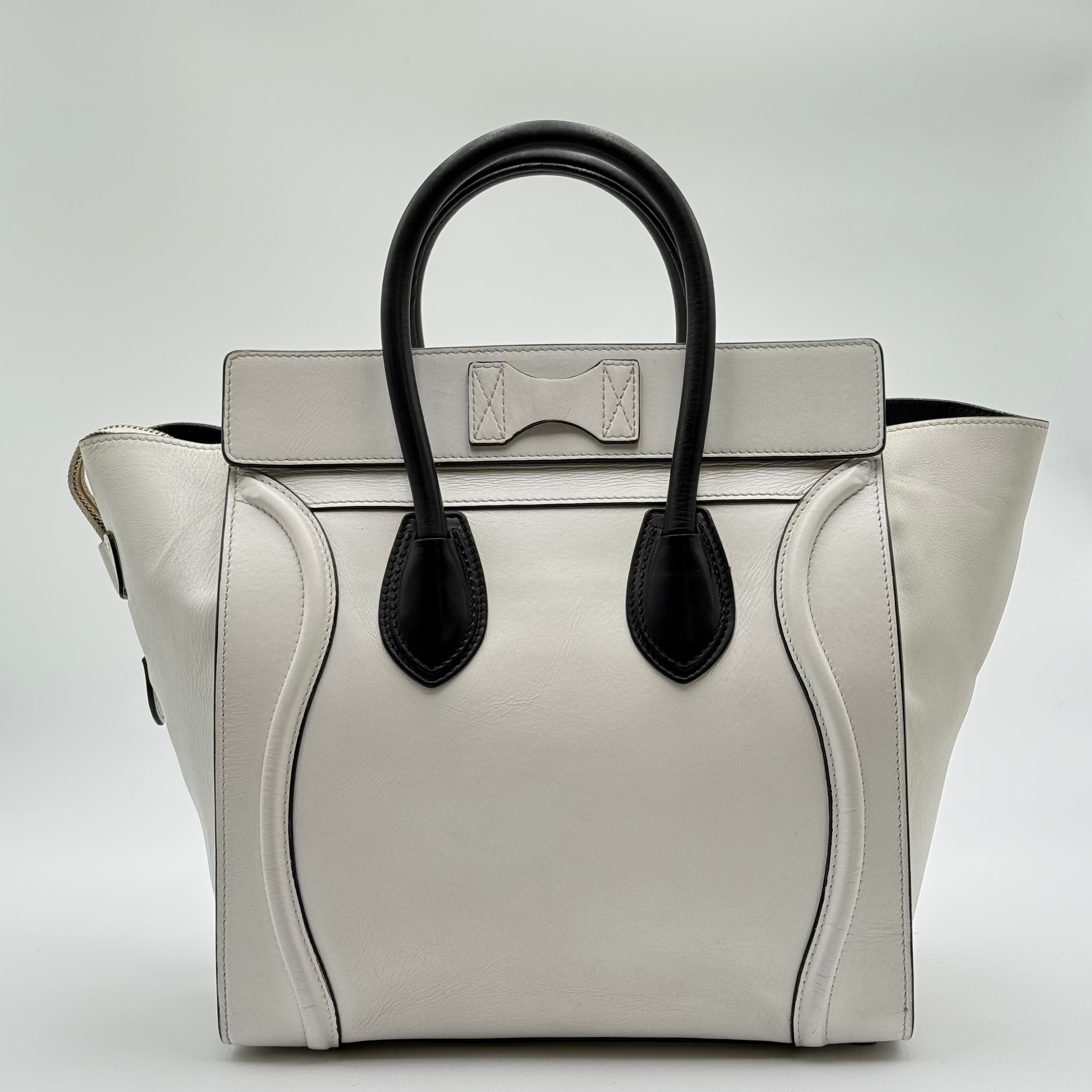 Celine Black White Smooth Leather Mini Luggage