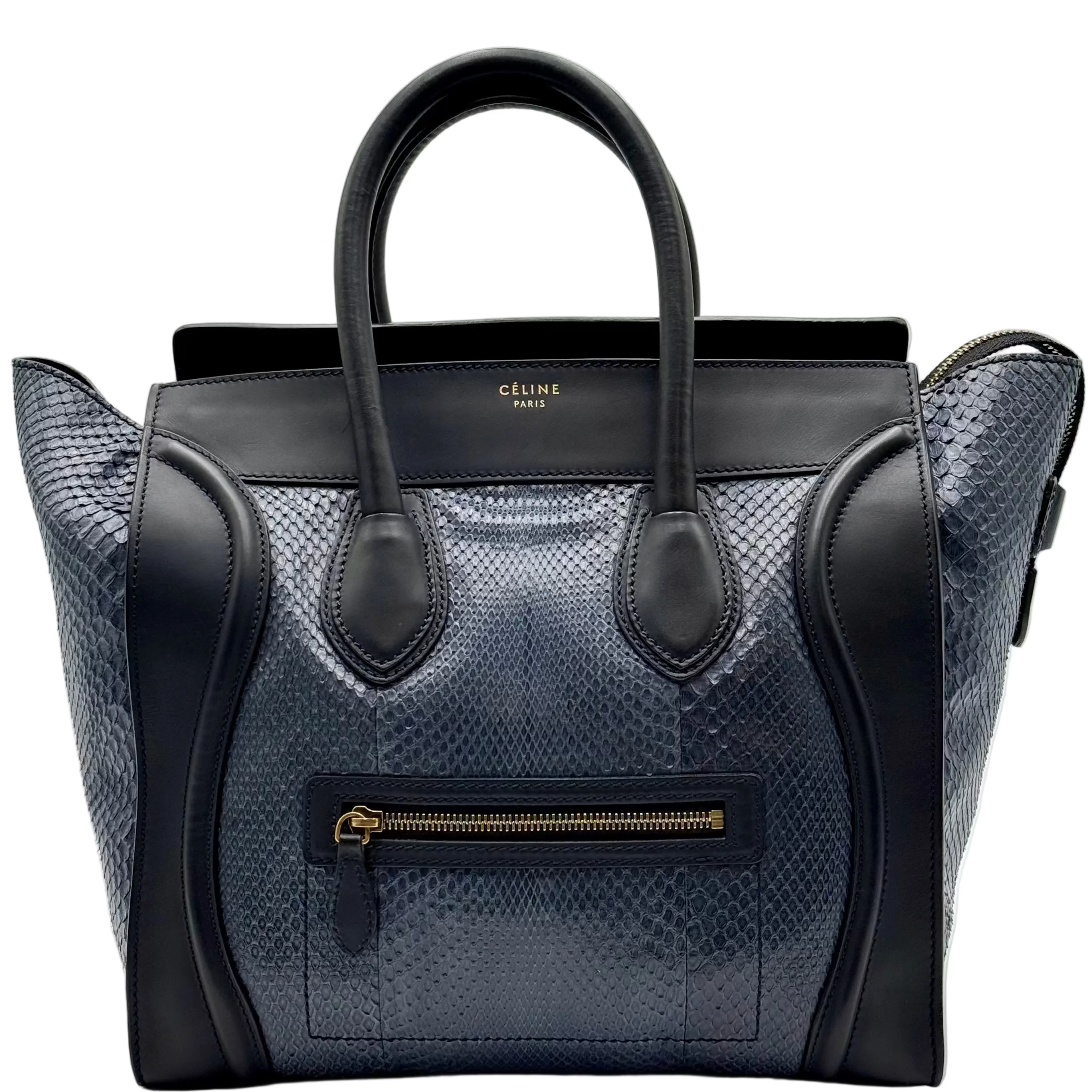 Celine Blue Python Black Leather Mini Luggage