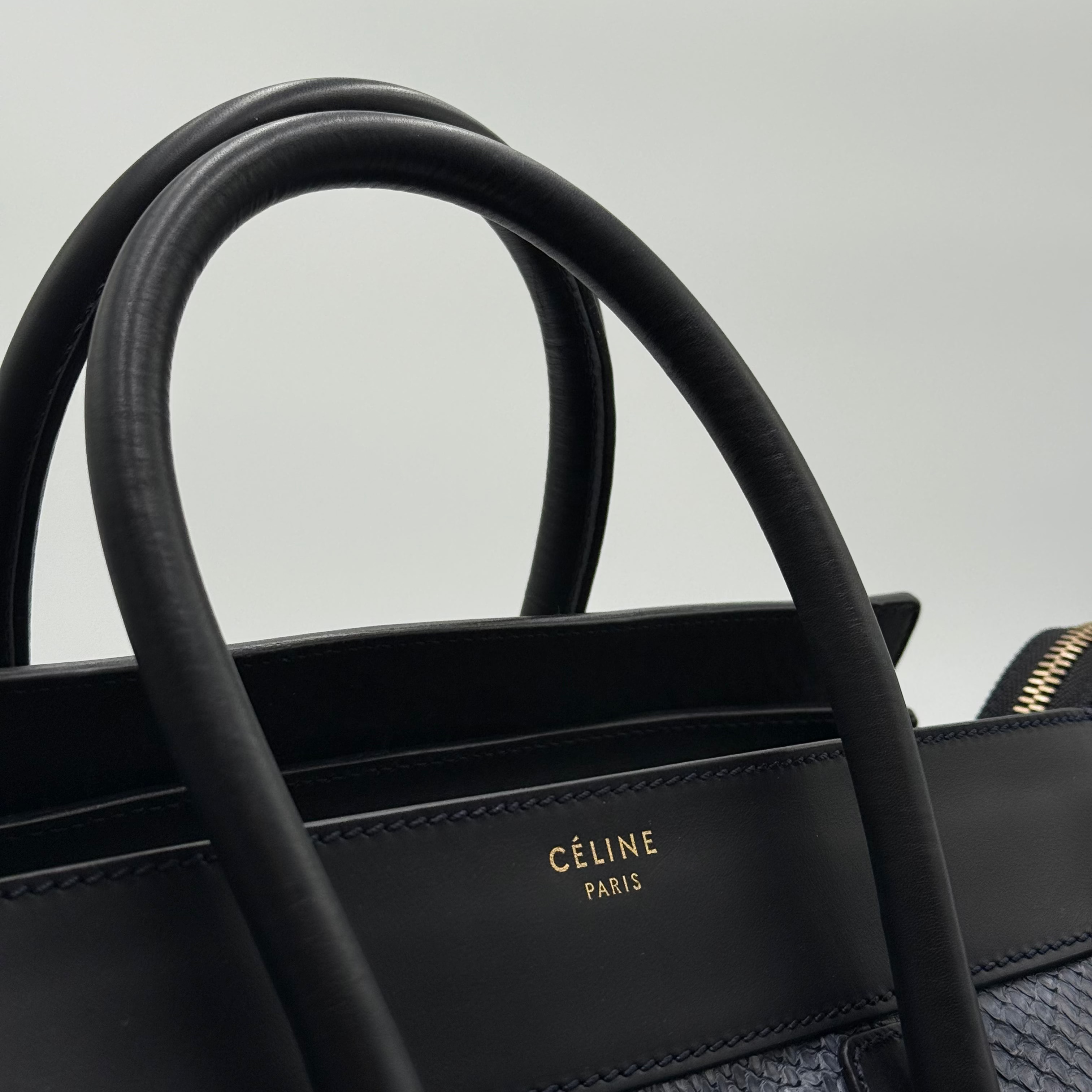 Celine Blue Python Black Leather Mini Luggage