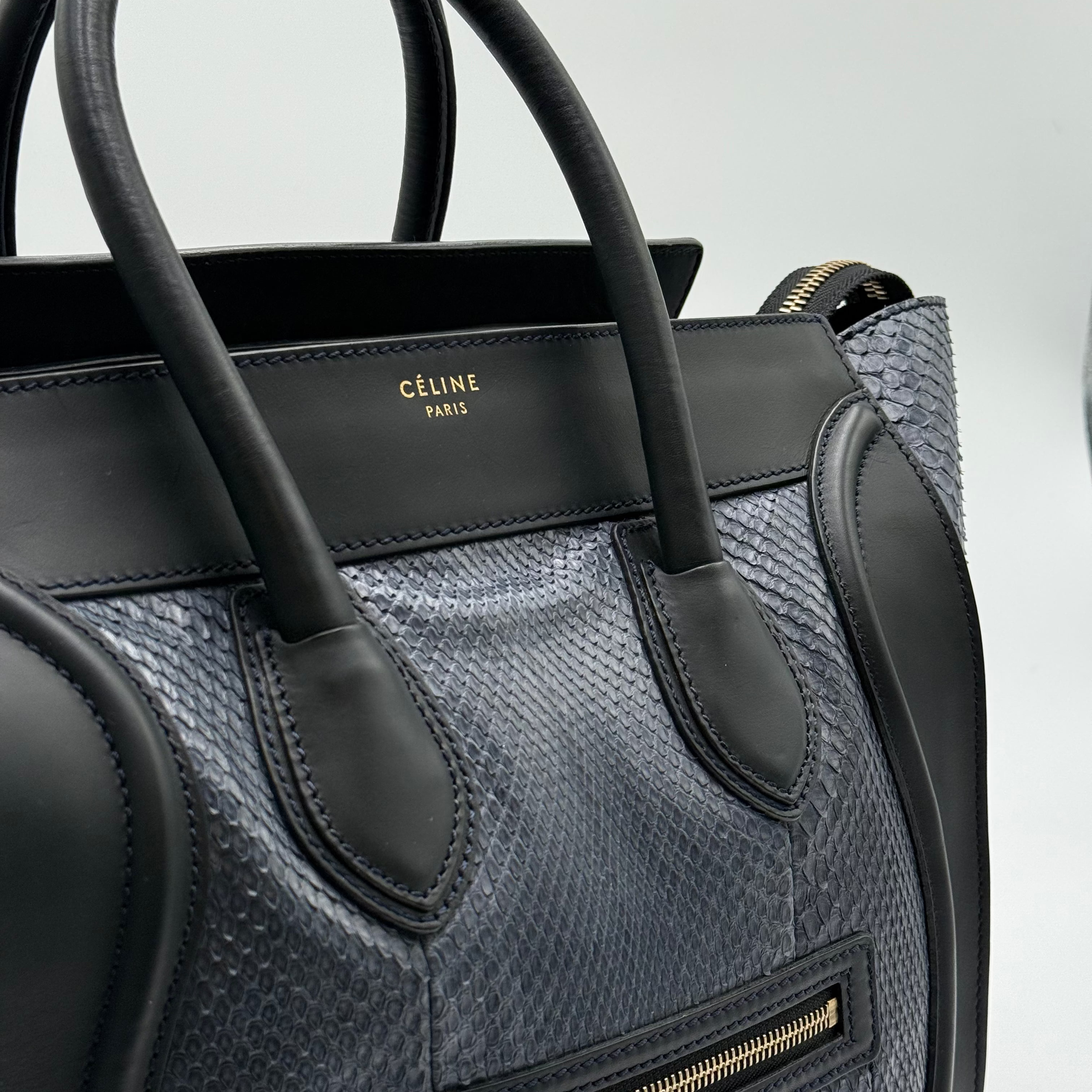 Celine Blue Python Black Leather Mini Luggage