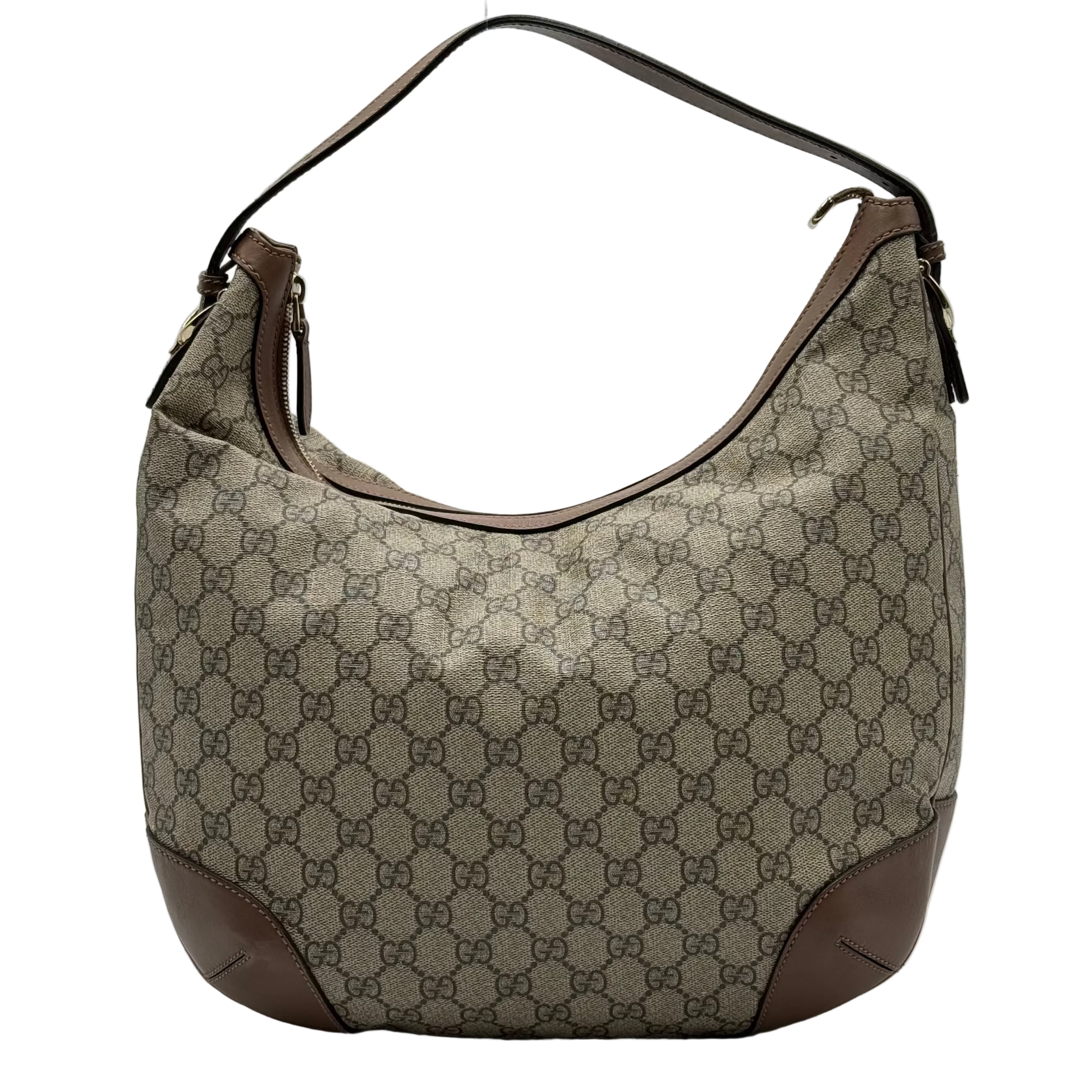 Gucci Brown Leather GG Monogram Canvas Hobo
