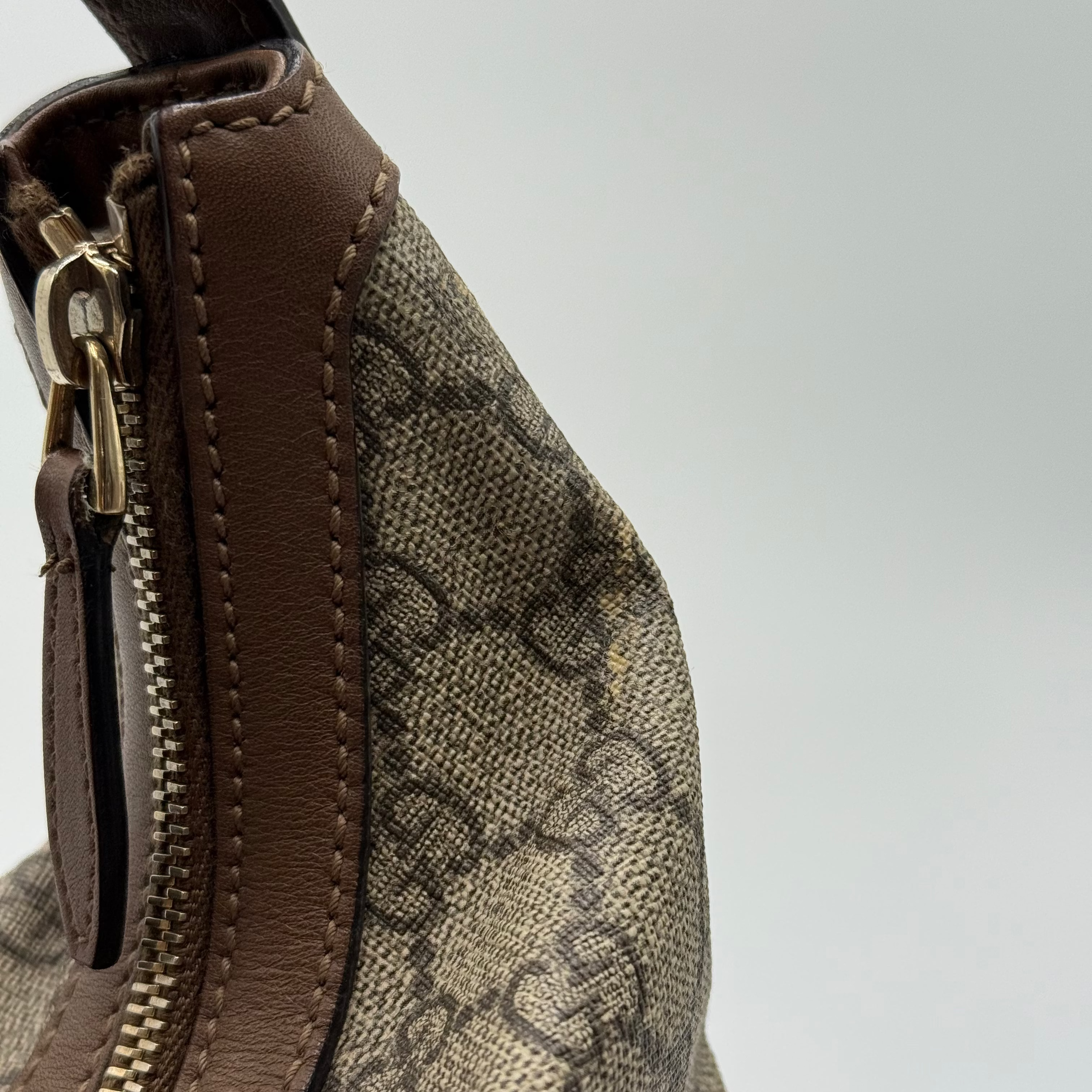 Gucci Brown Leather GG Monogram Canvas Hobo