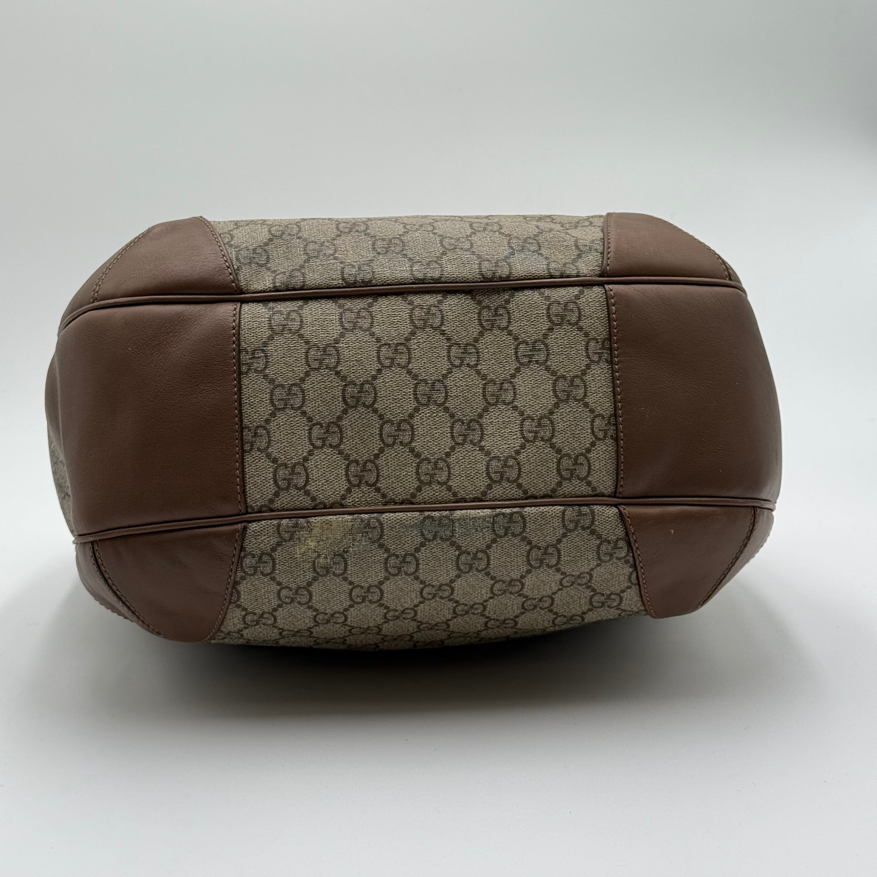 Gucci Brown Leather GG Monogram Canvas Hobo
