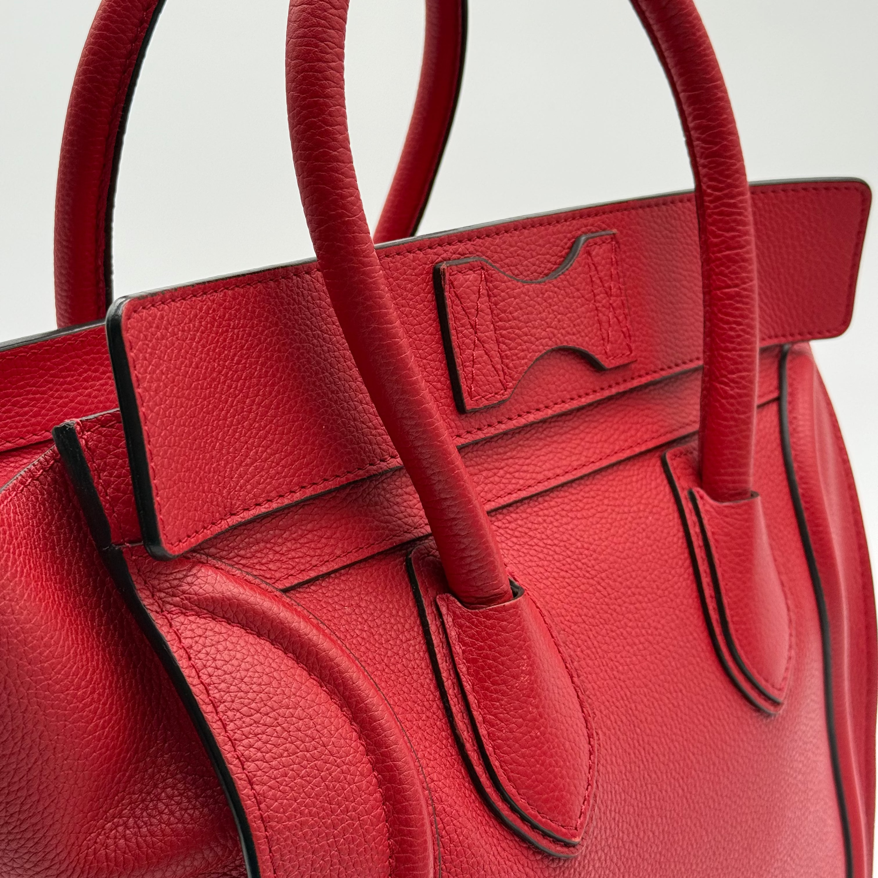 Celine Red Coquelicot Grained Leather Mini Luggage