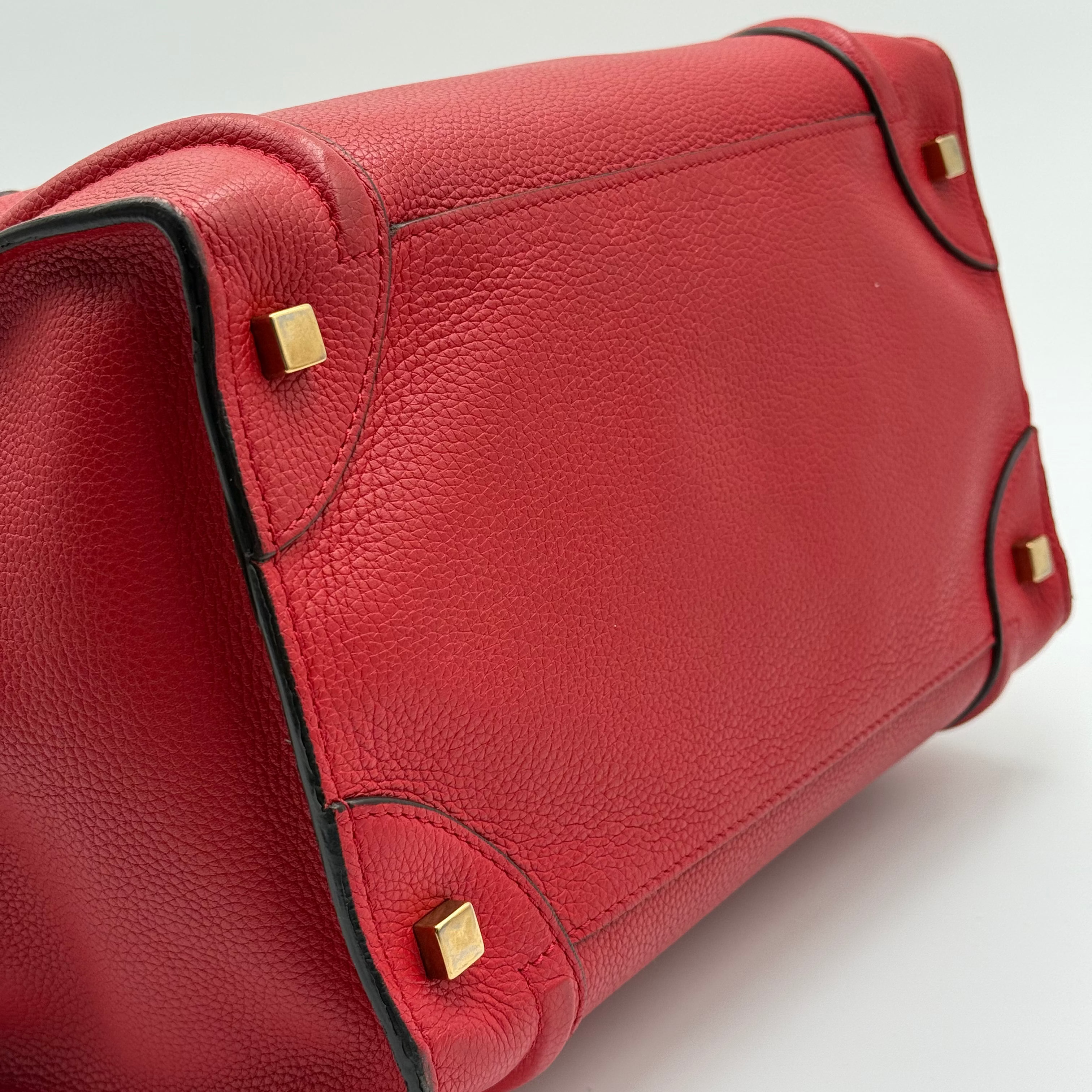 Celine Red Coquelicot Grained Leather Mini Luggage