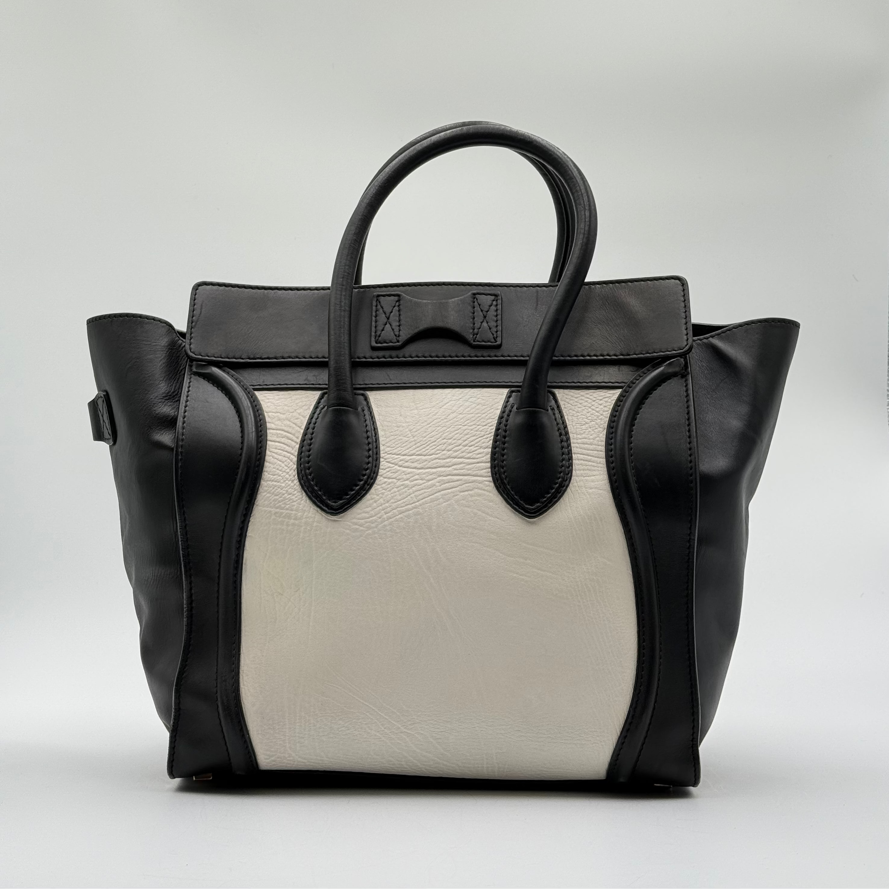 Celine Elephant Calfskin Leather Black White Mini Luggage