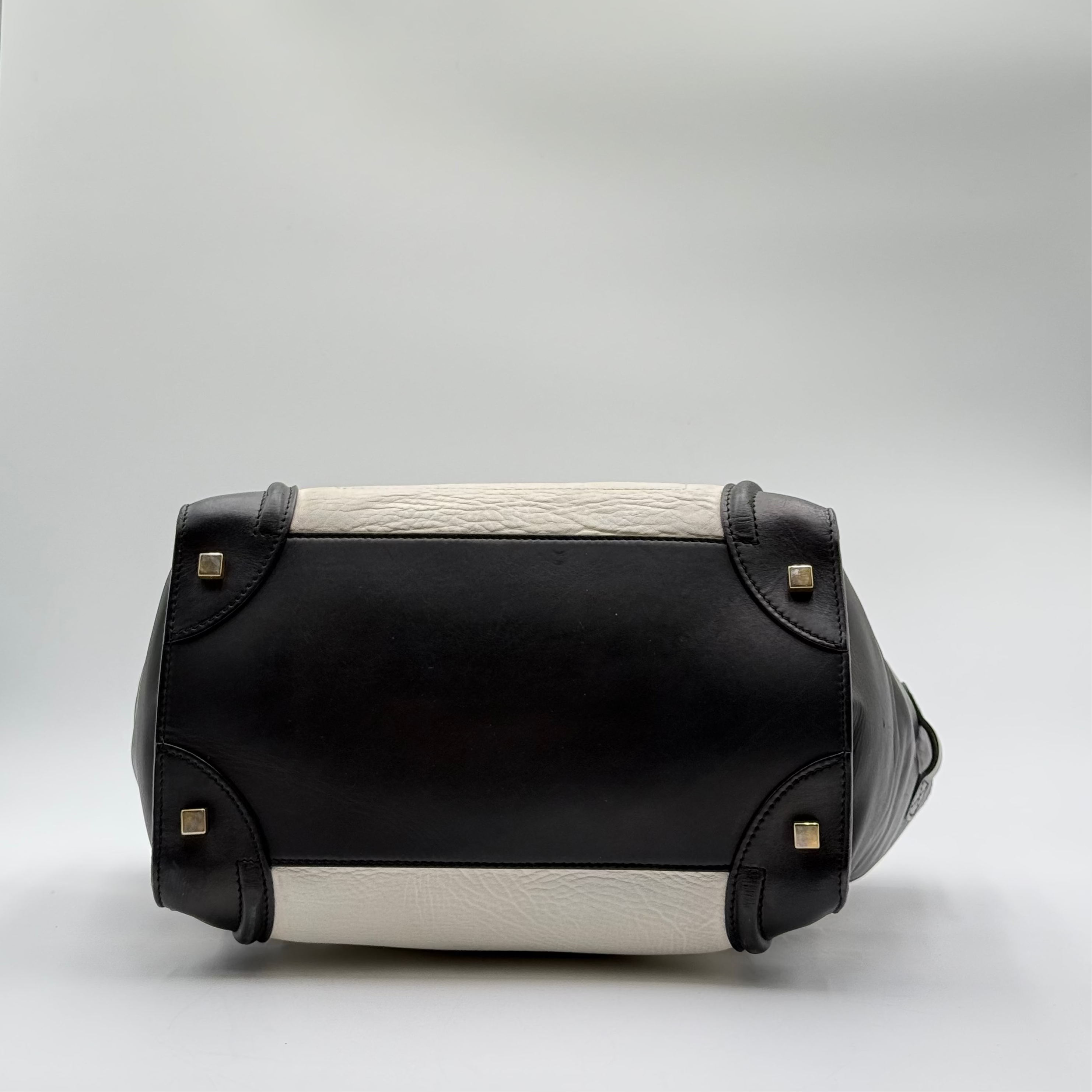 Celine Elephant Calfskin Leather Black White Mini Luggage