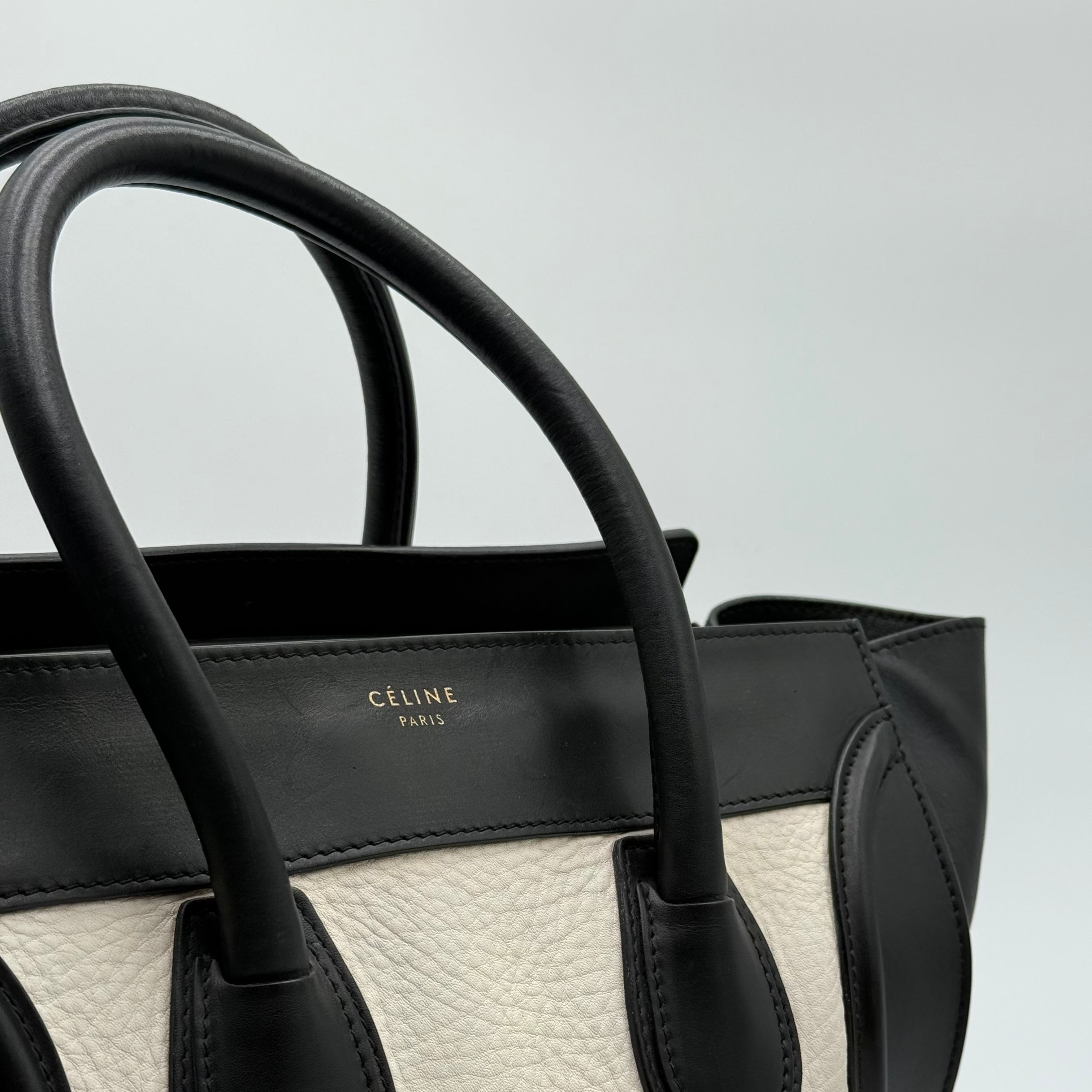 Celine Elephant Calfskin Leather Black White Mini Luggage