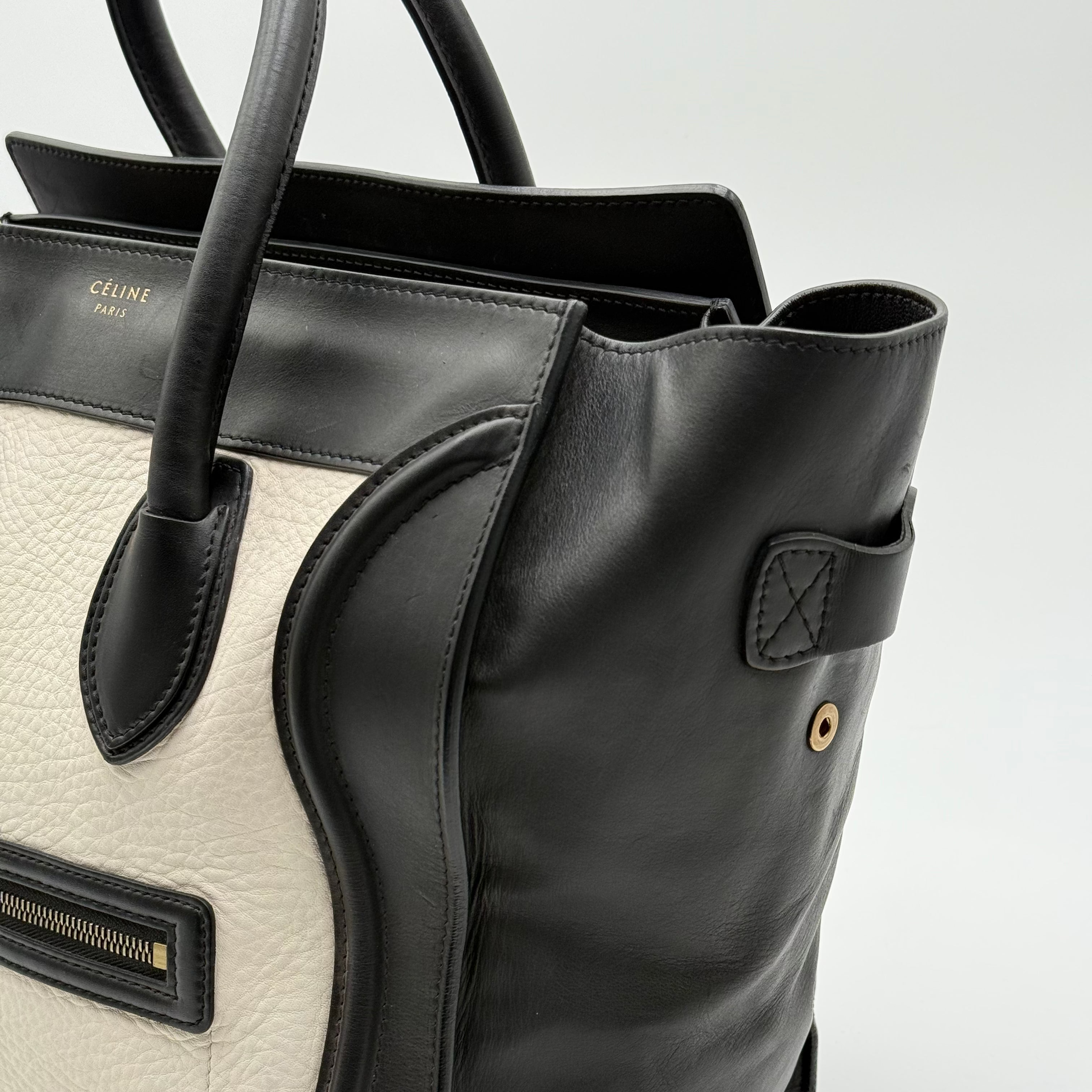 Celine Elephant Calfskin Leather Black White Mini Luggage