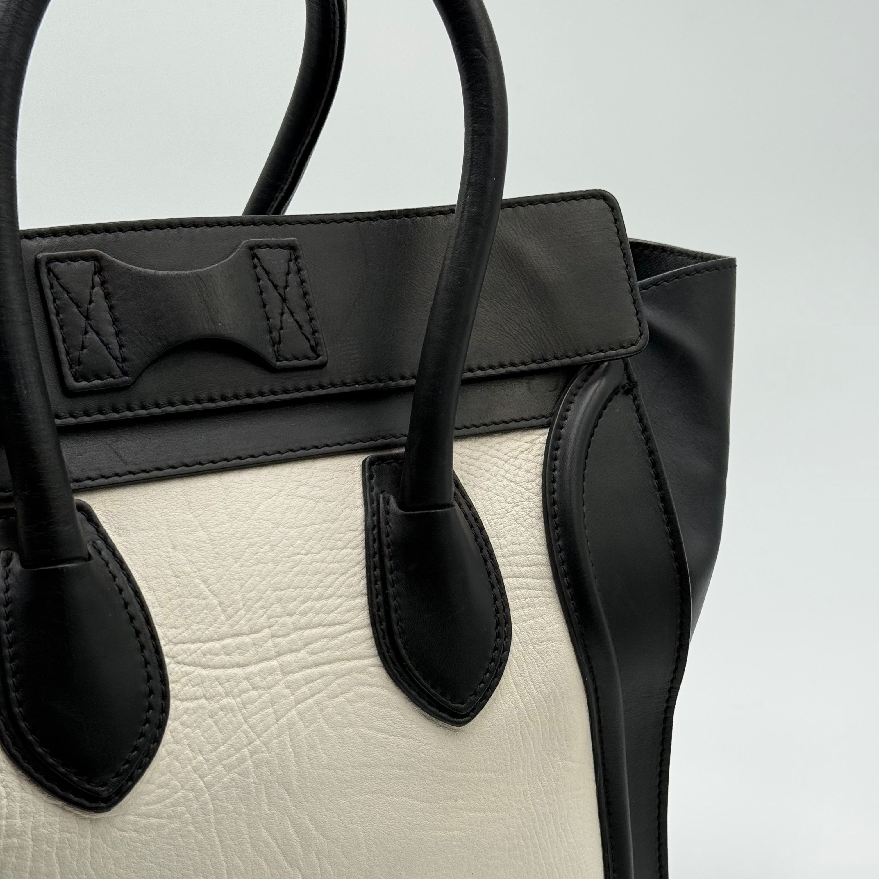 Celine Elephant Calfskin Leather Black White Mini Luggage