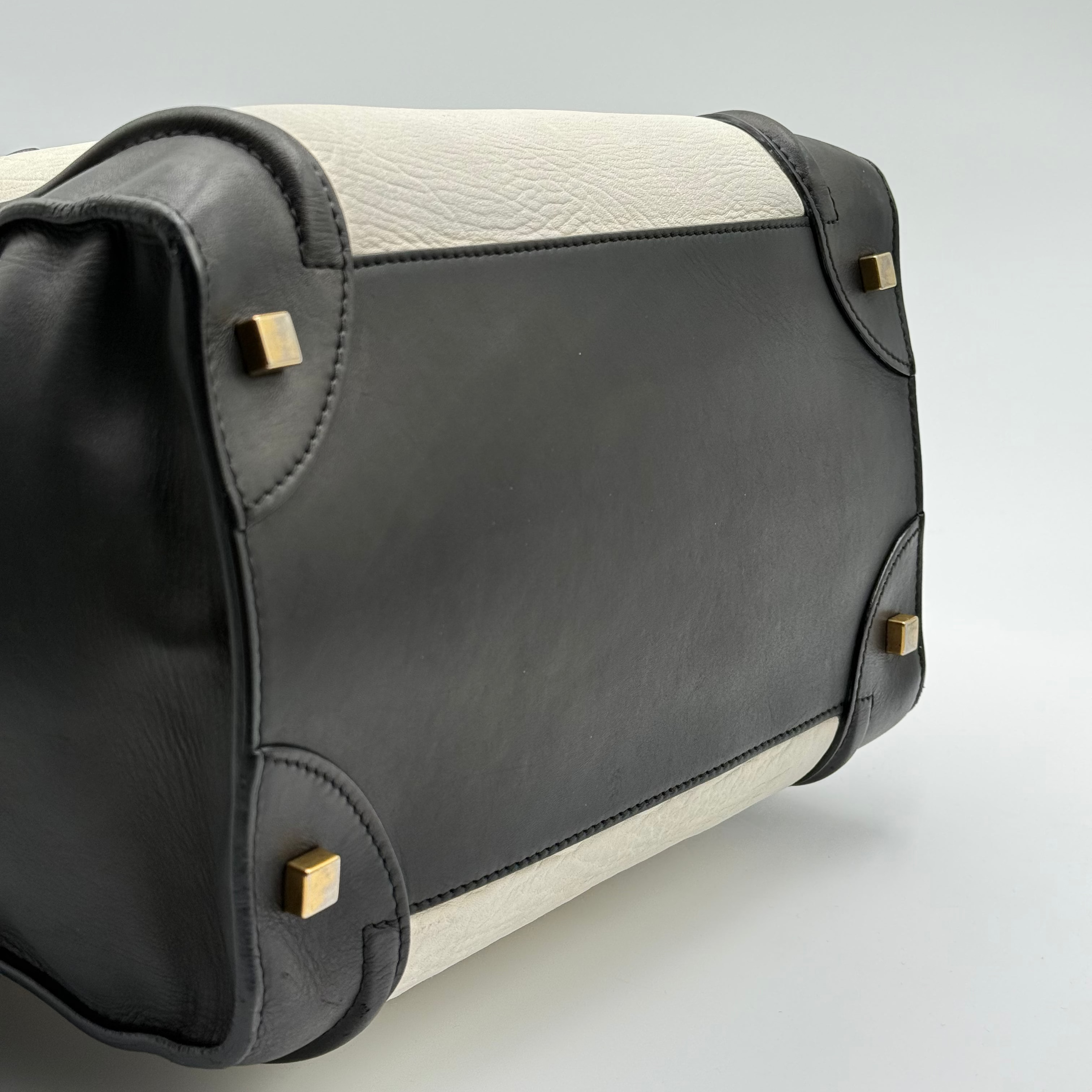Celine Elephant Calfskin Leather Black White Mini Luggage