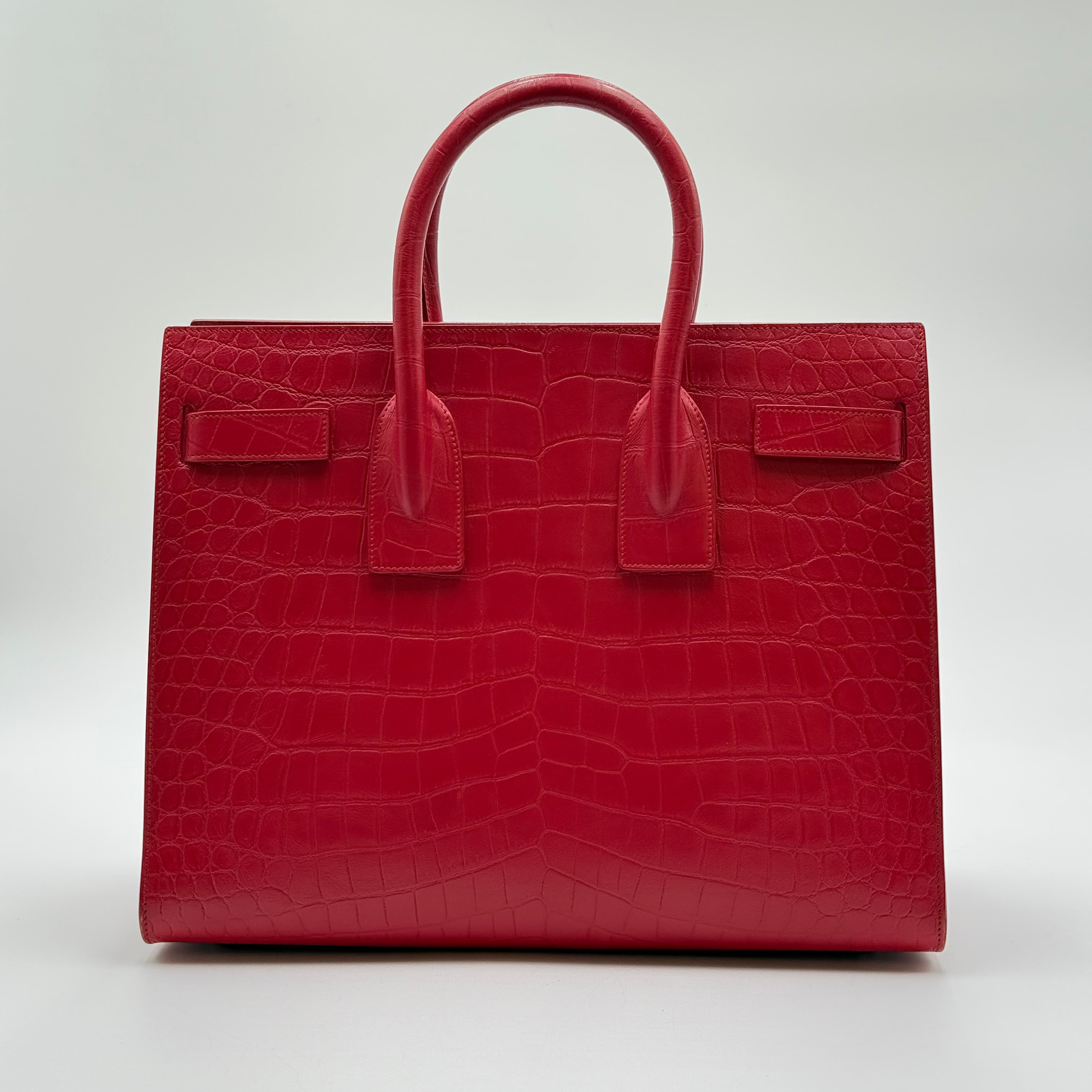 Saint Laurent Red Crocodile Embossed Leather Sac De Jour Small