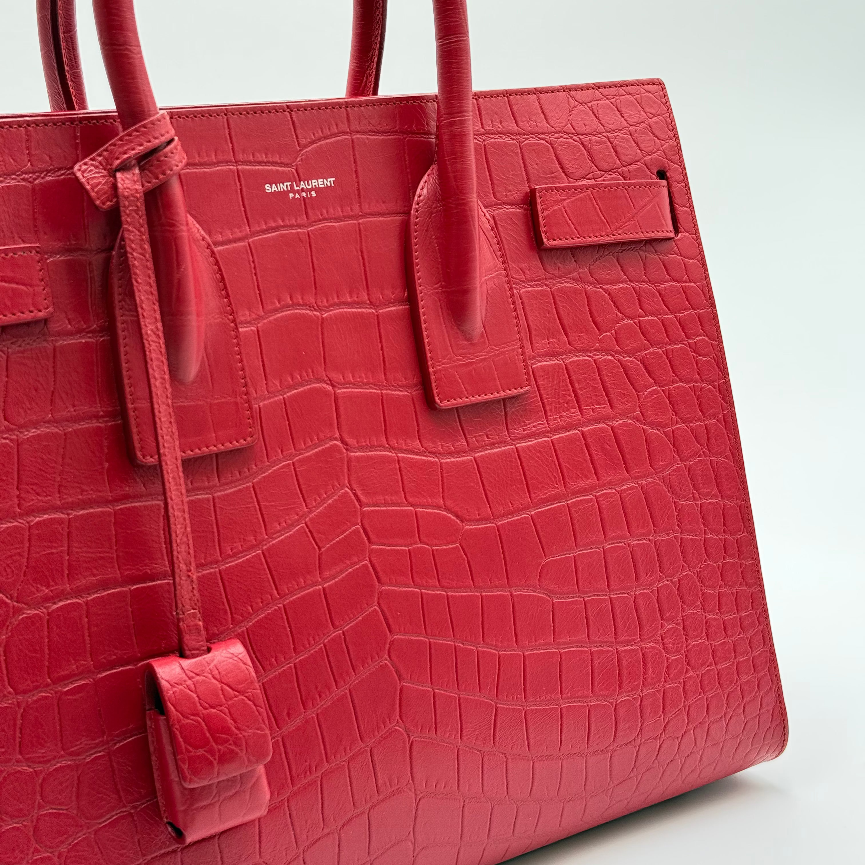 Saint Laurent Red Crocodile Embossed Leather Sac De Jour Small