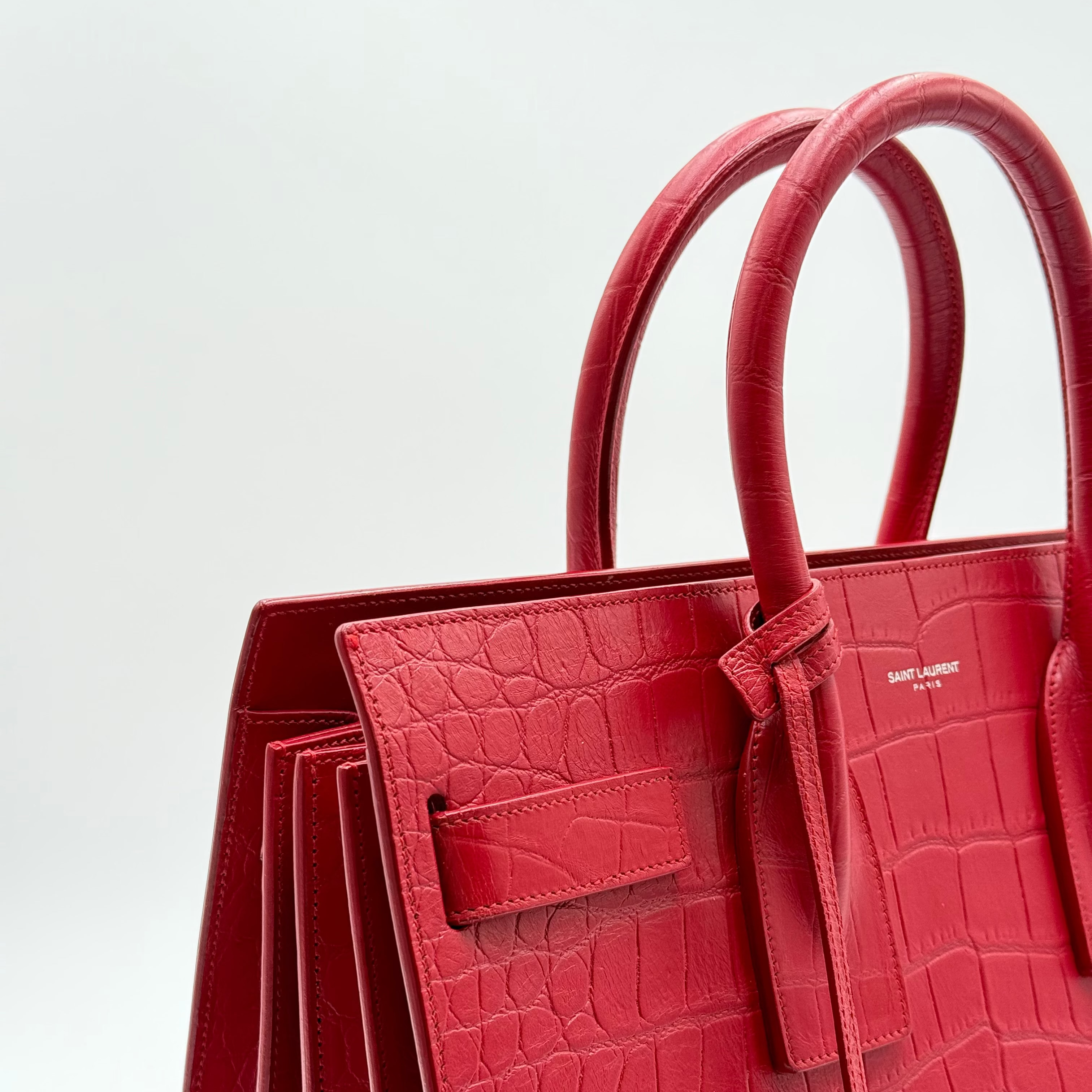 Saint Laurent Red Crocodile Embossed Leather Sac De Jour Small