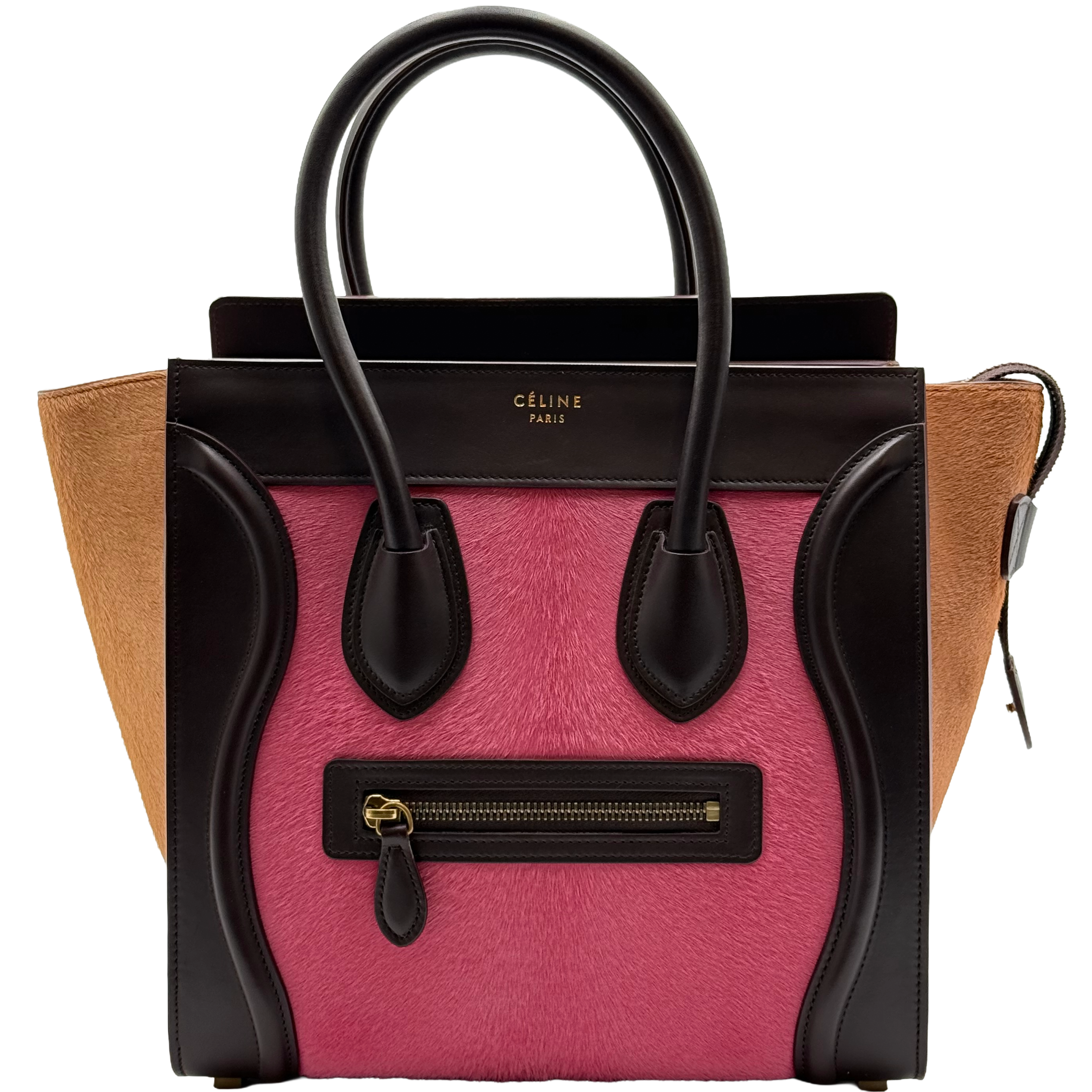 Celine Pink Brown Pony Hair Black Leather Micro Luggage