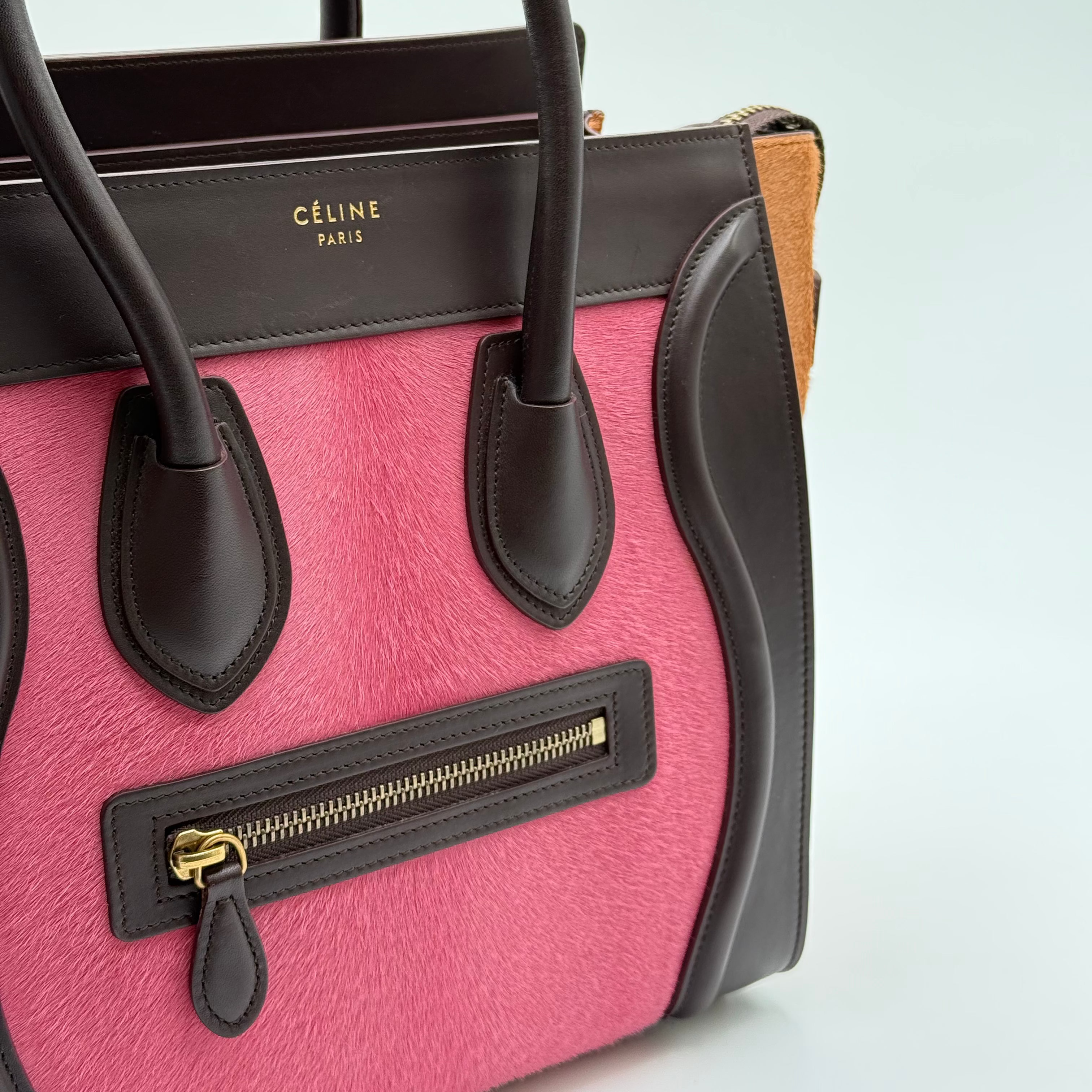 Celine Pink Brown Pony Hair Black Leather Micro Luggage