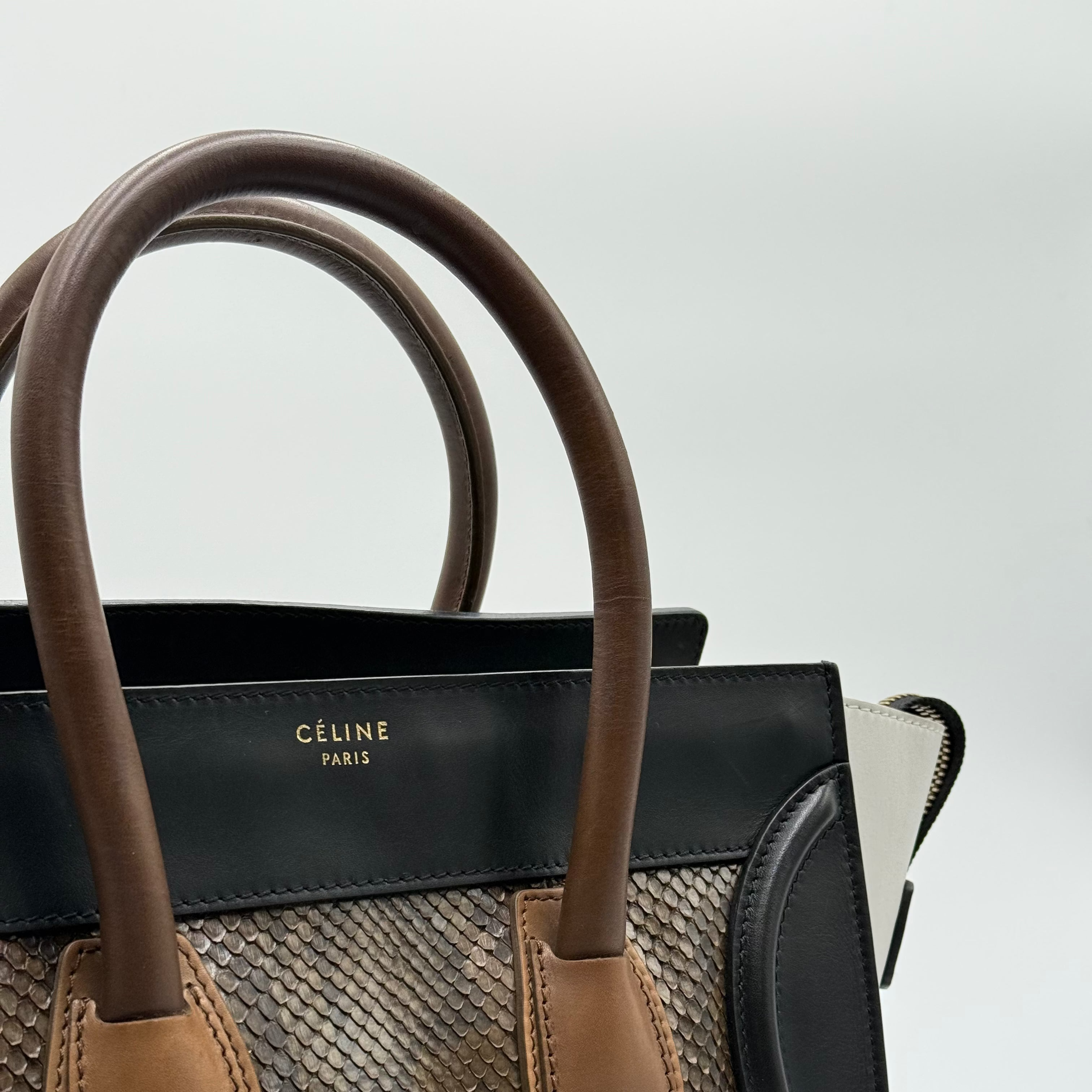 Celine Brown Python Black White Leather Mini Luggage