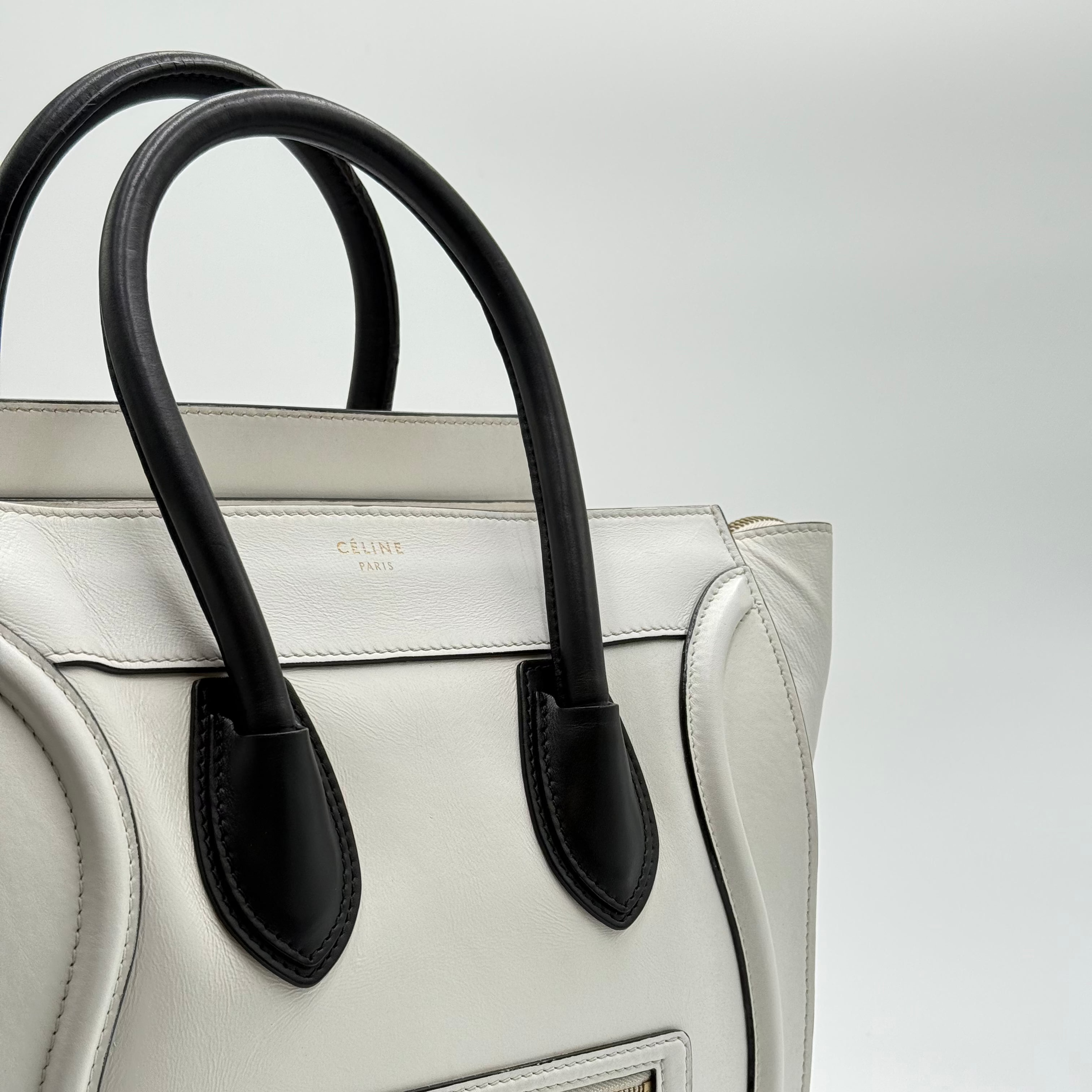 Celine Black White Smooth Leather Mini Luggage