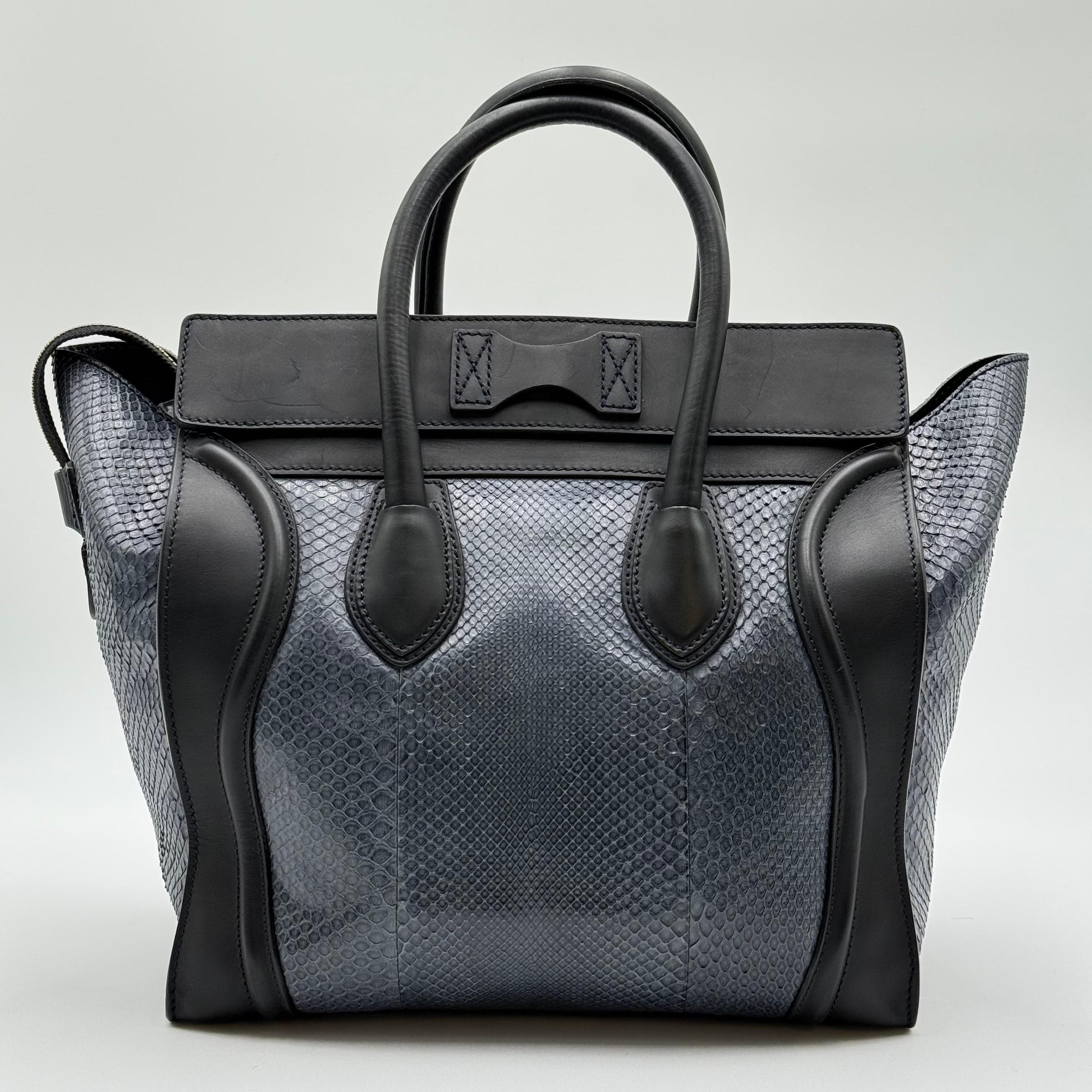 Celine Blue Python Black Leather Mini Luggage