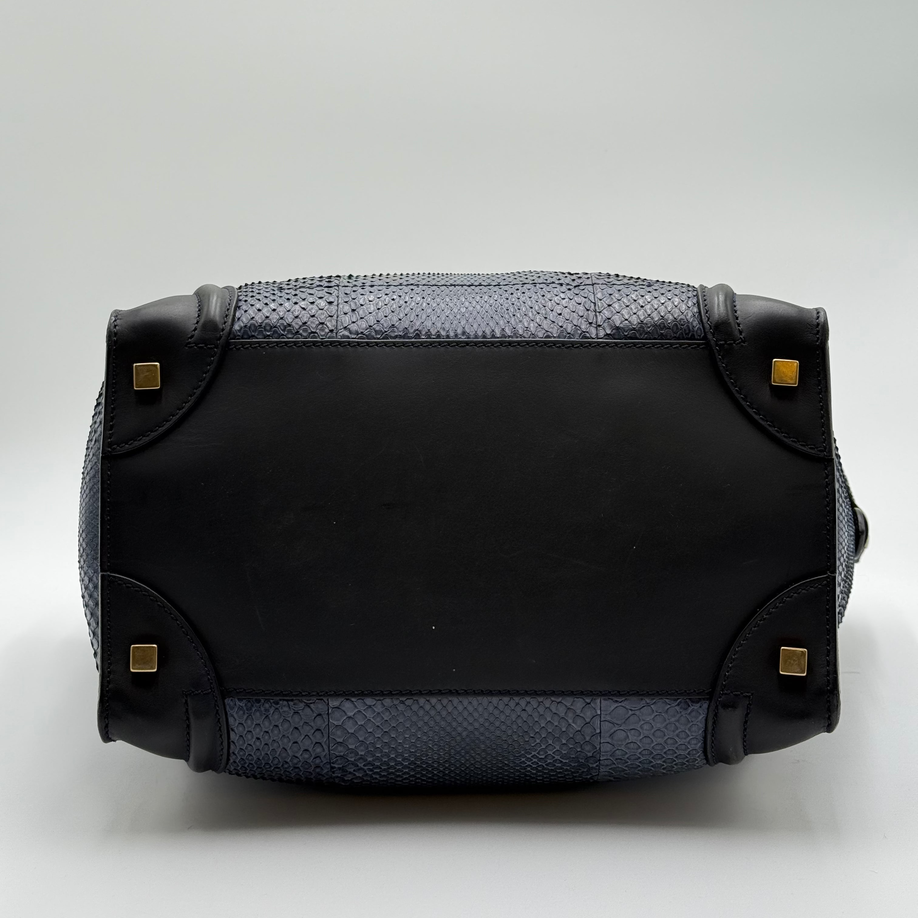 Celine Blue Python Black Leather Mini Luggage
