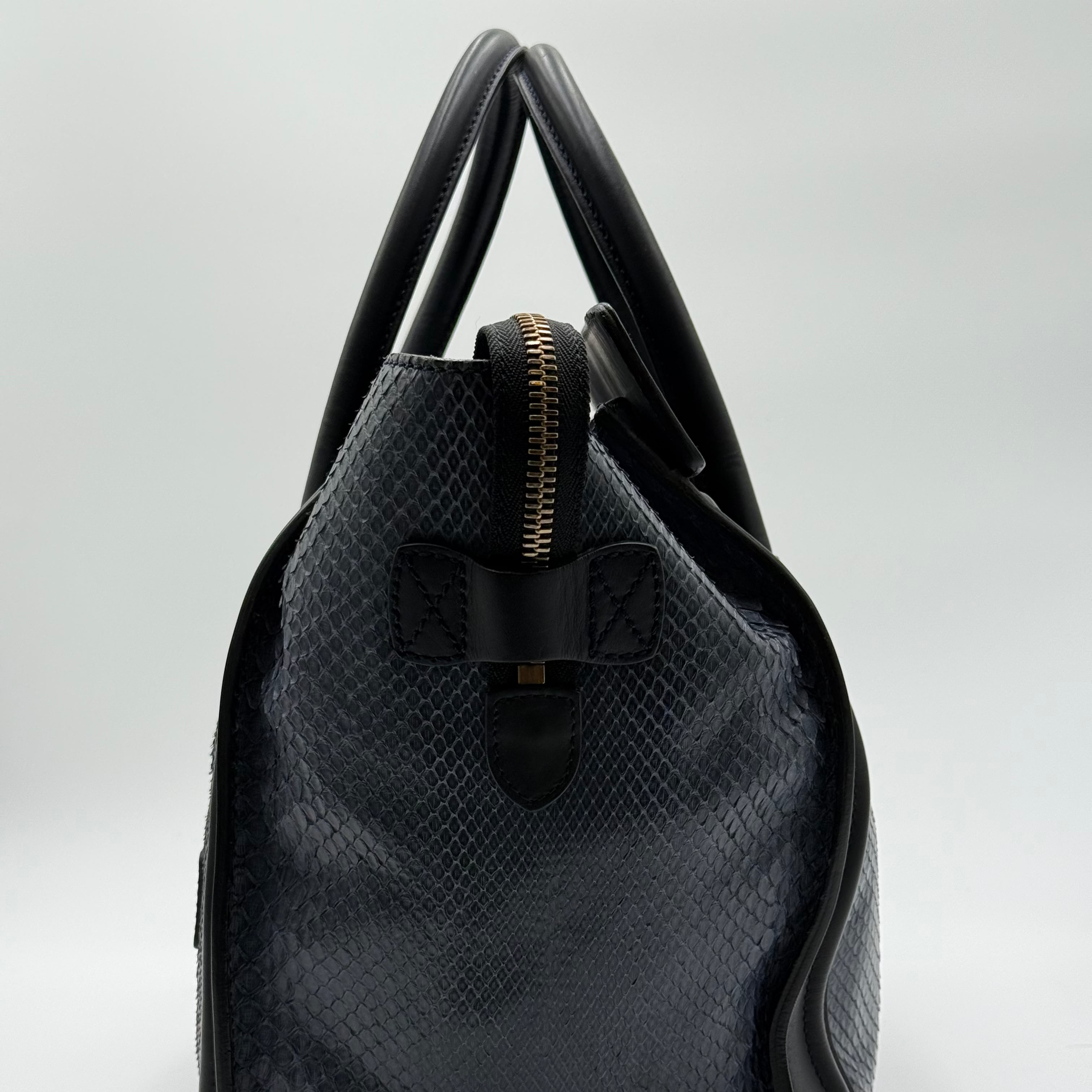 Celine Blue Python Black Leather Mini Luggage