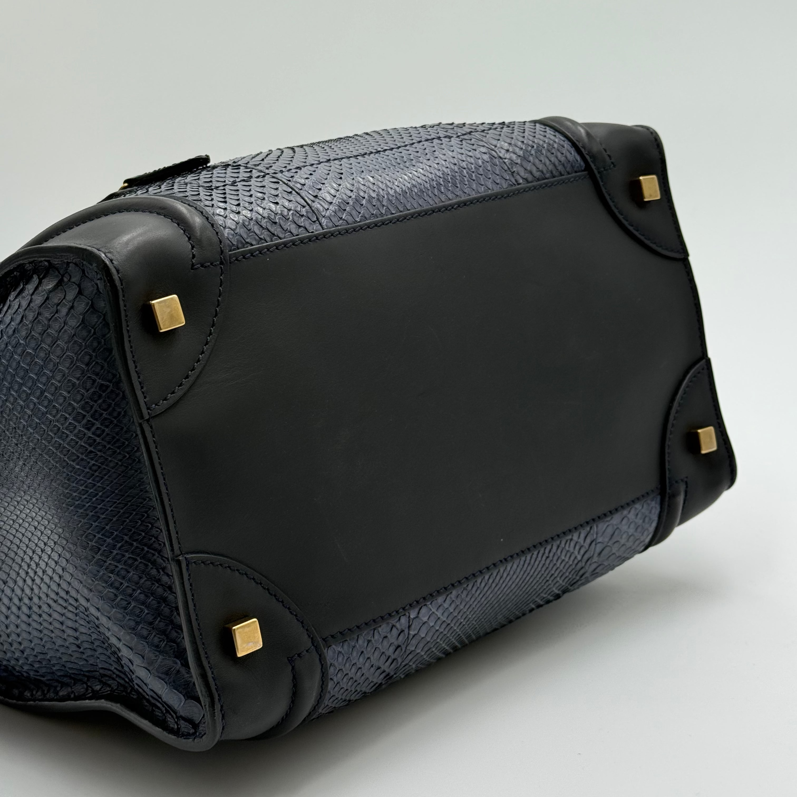 Celine Blue Python Black Leather Mini Luggage