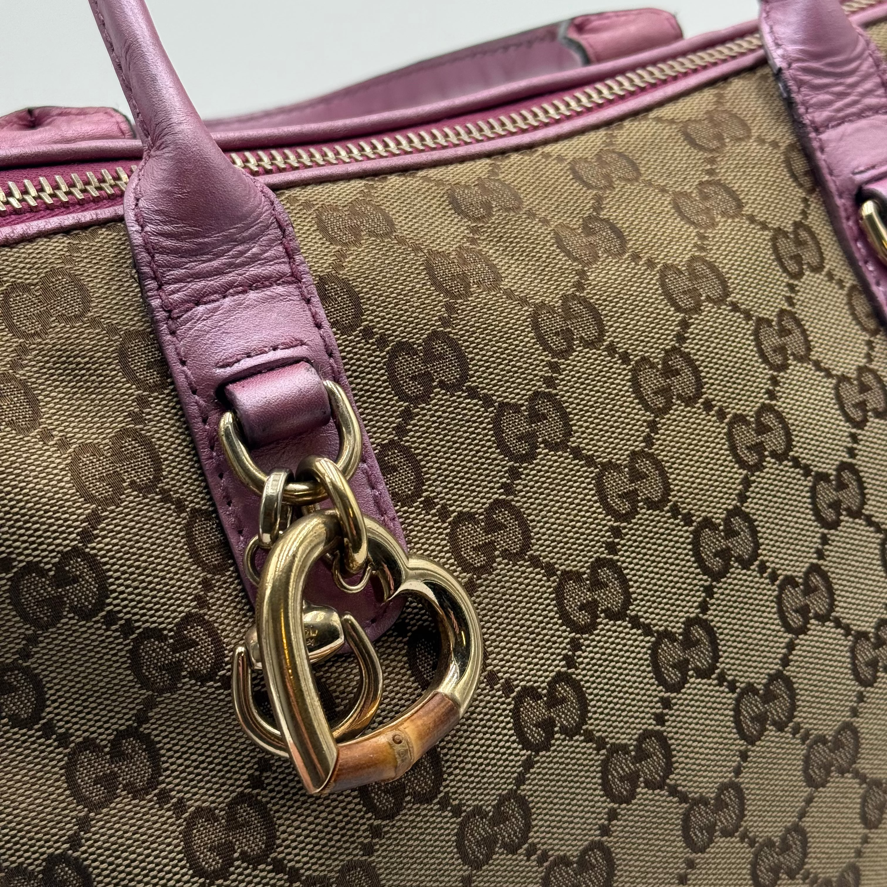 Gucci Heart Bit Guccisima GG Canvas Metallic Pink
