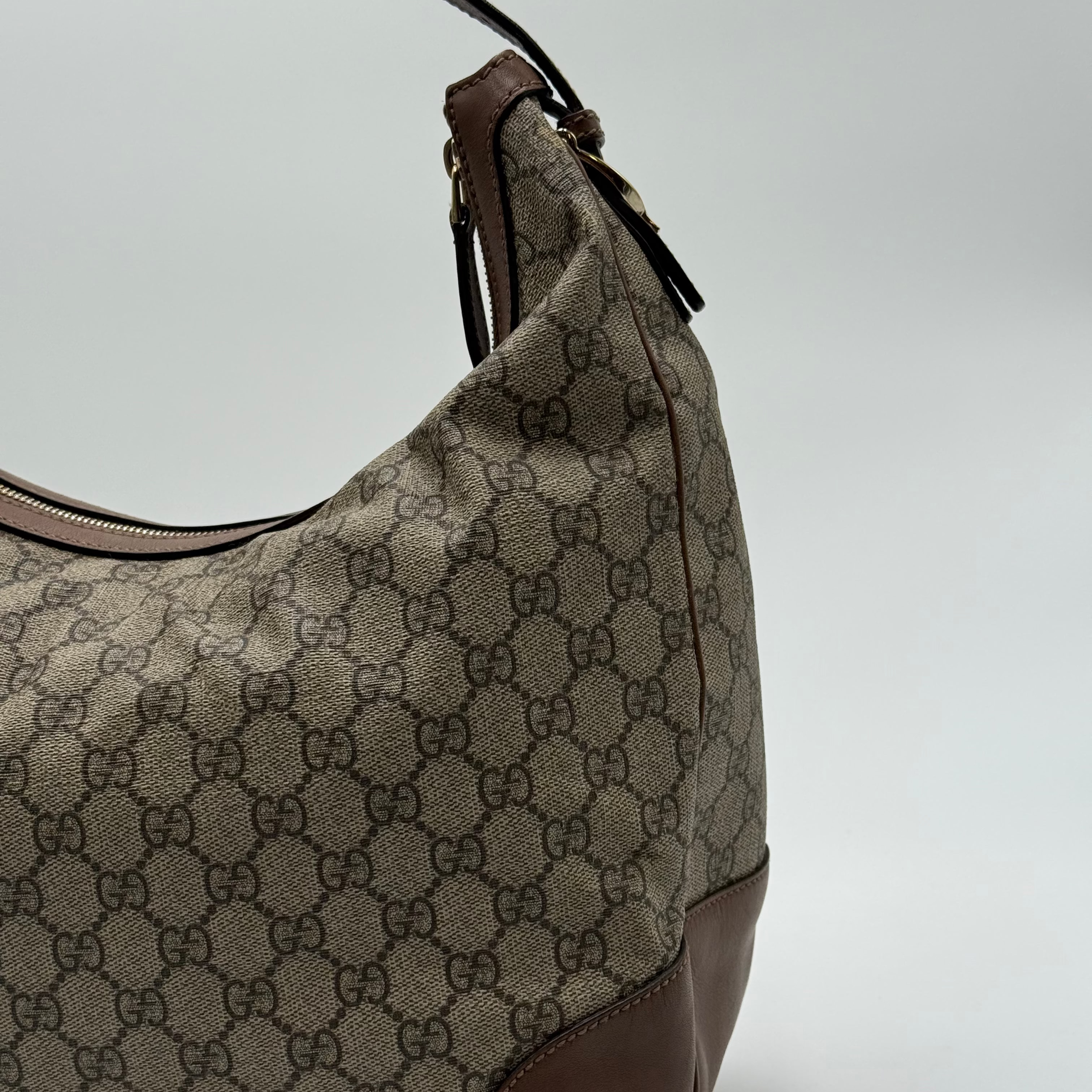 Gucci Brown Leather GG Monogram Canvas Hobo