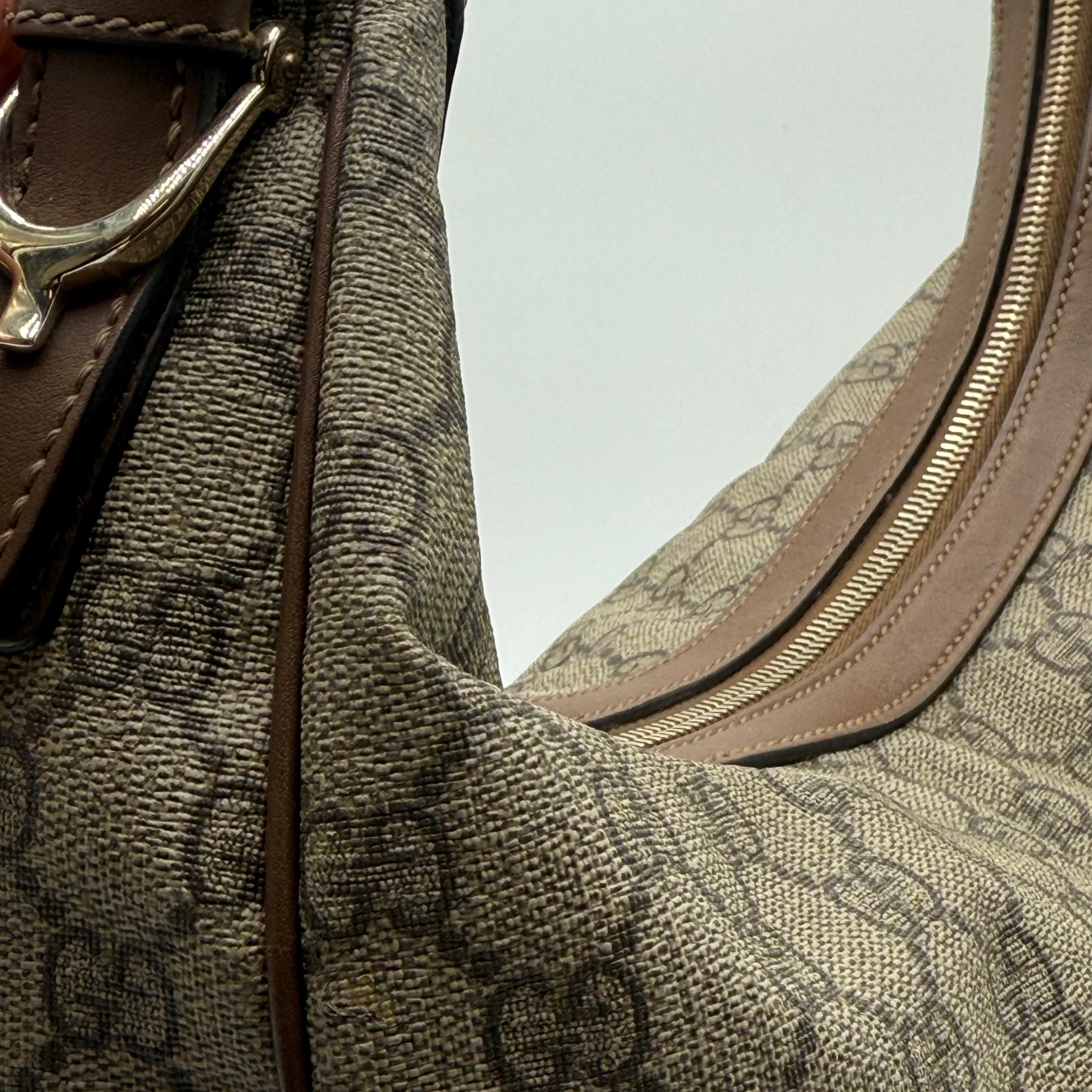Gucci Brown Leather GG Monogram Canvas Hobo