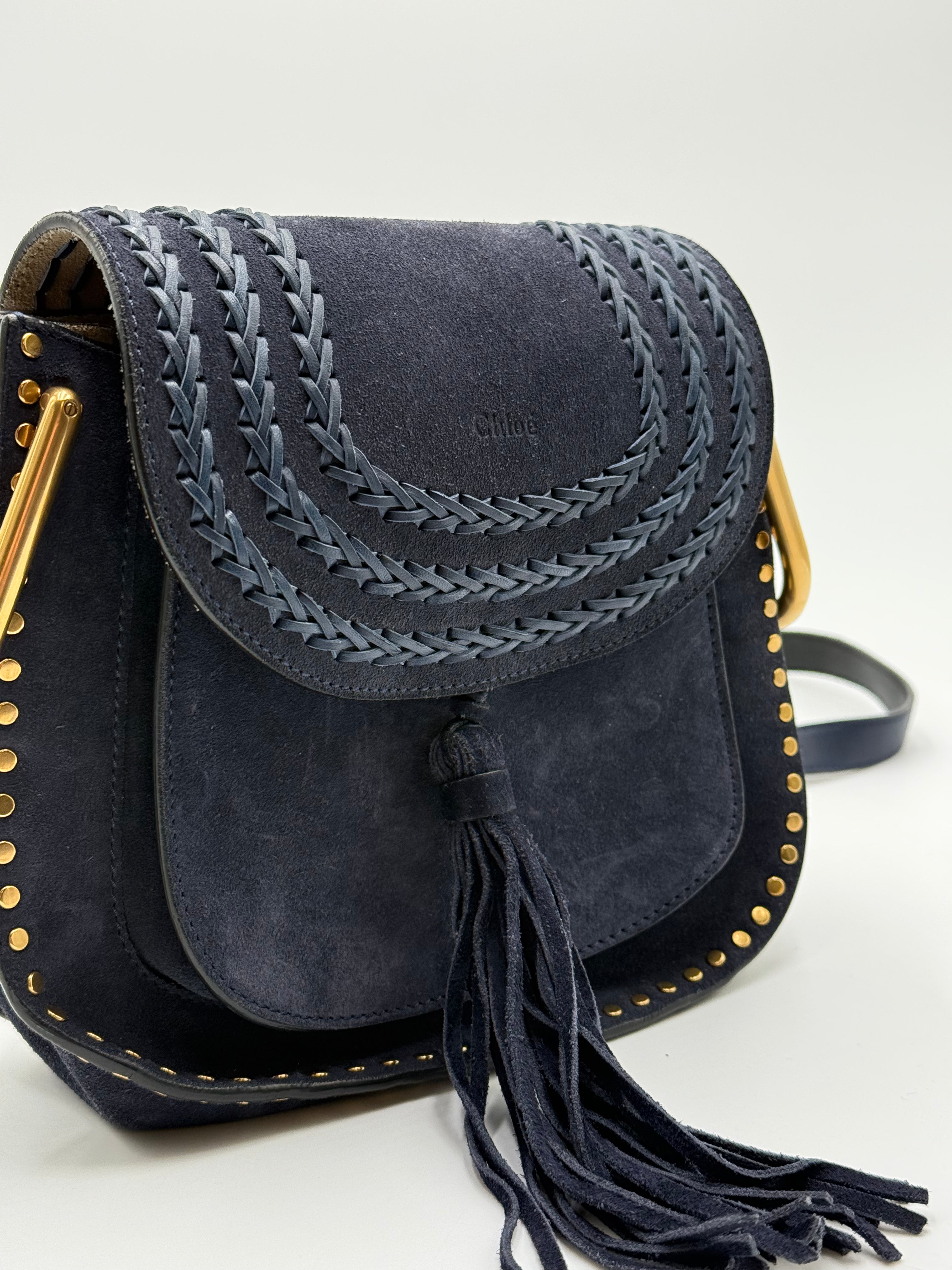 Chloé Whipstitch Navy Suede Hudson Small