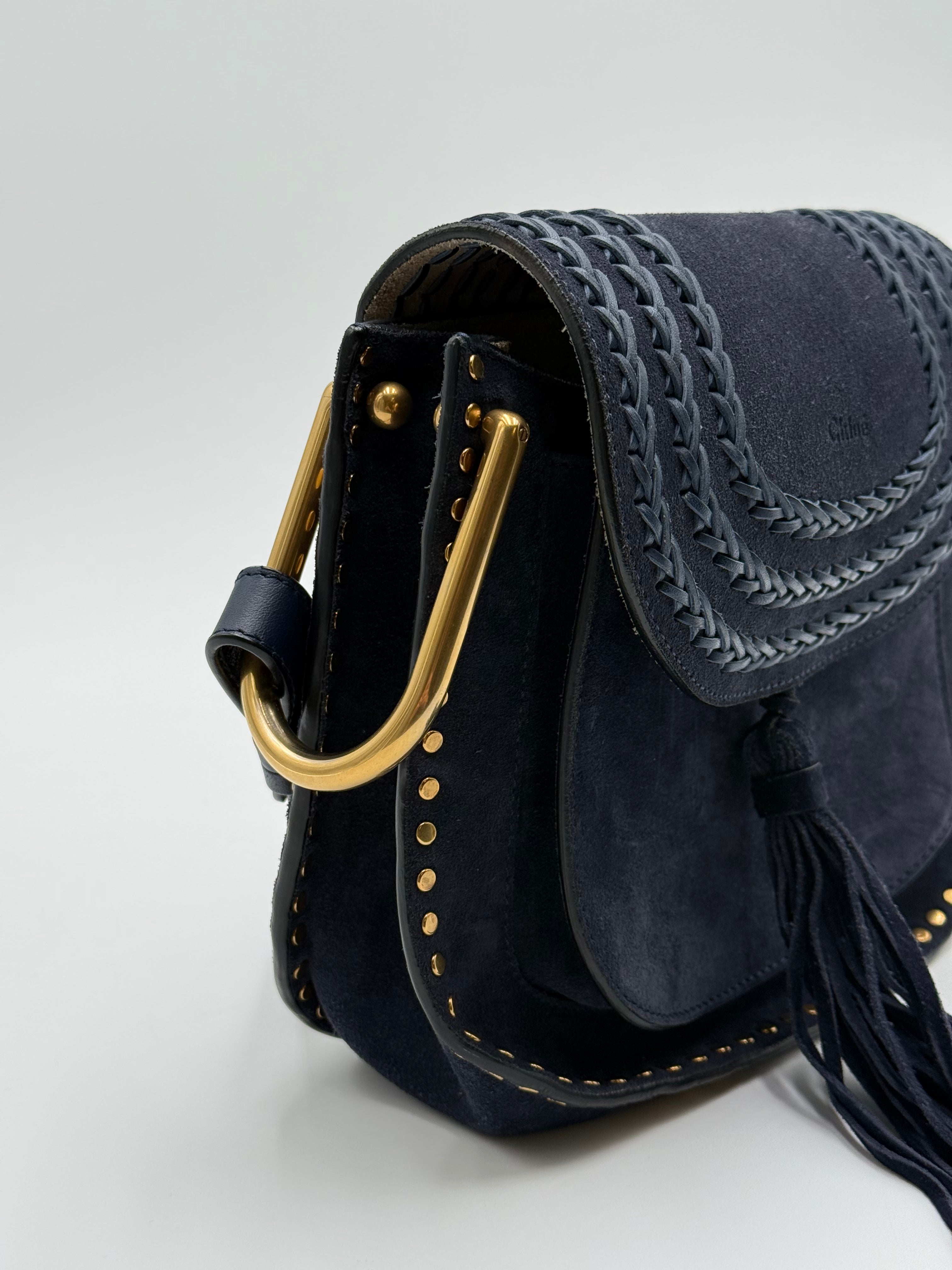 Chloé Whipstitch Navy Suede Hudson Small