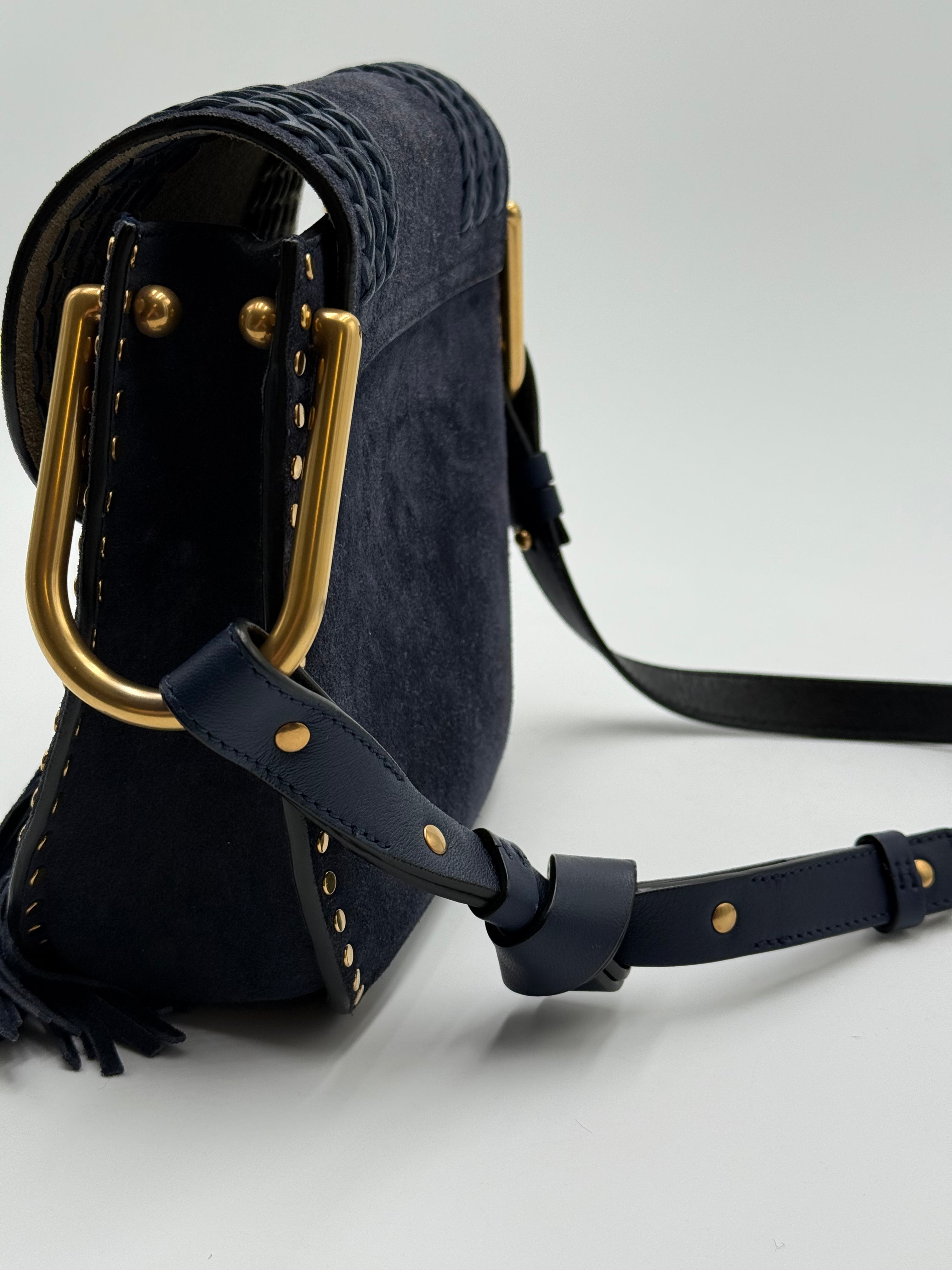 Chloé Whipstitch Navy Suede Hudson Small